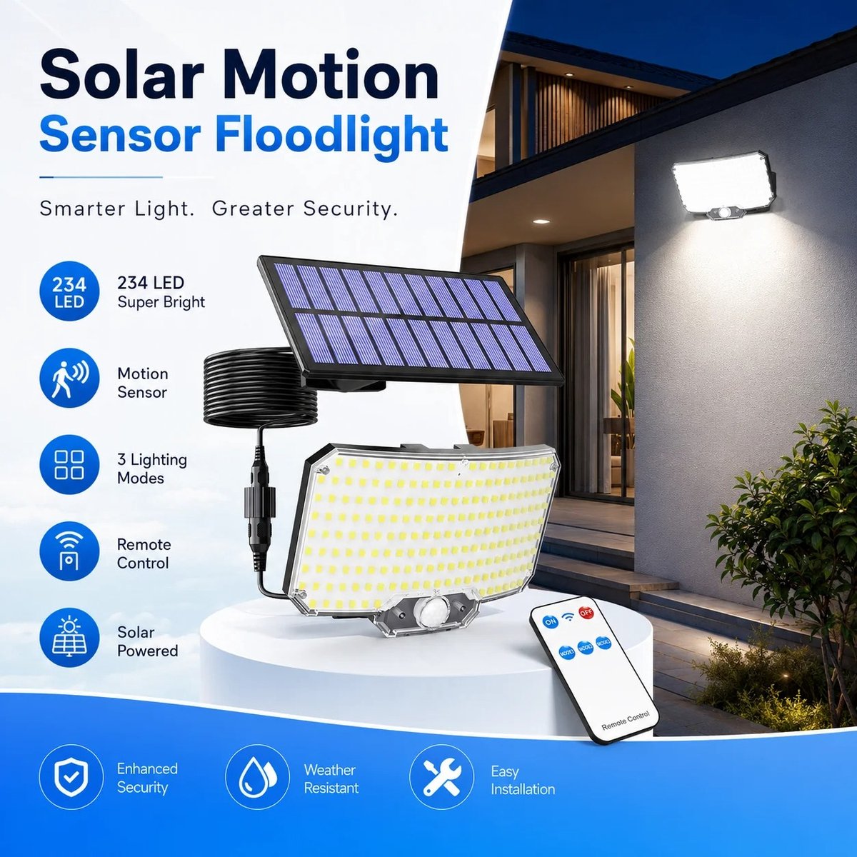 Zonne‑wandlamp Buiten 234 LED, Split Ontwerp met Afstandsbediening, Bewegingssensor, 1500mAh, Waterdicht, voor Tuin en Garage