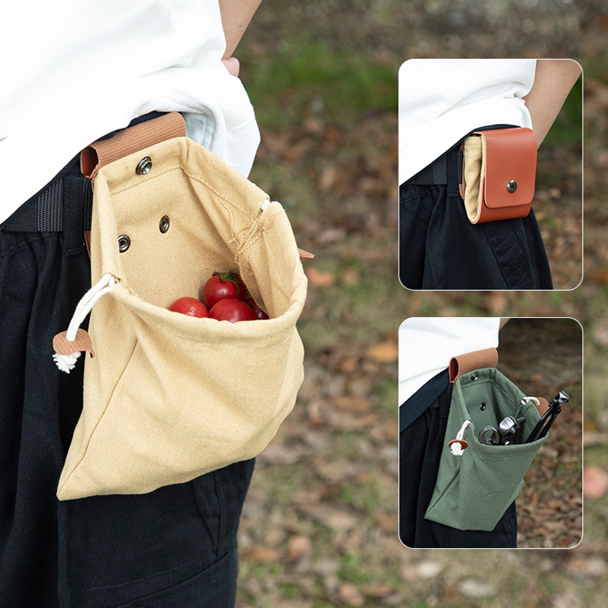 Claoner Fruitpluktas buiten - Opvouwbaar canvas - Modern minimalistisch - Opbergtas voor gereedschap - Khaki