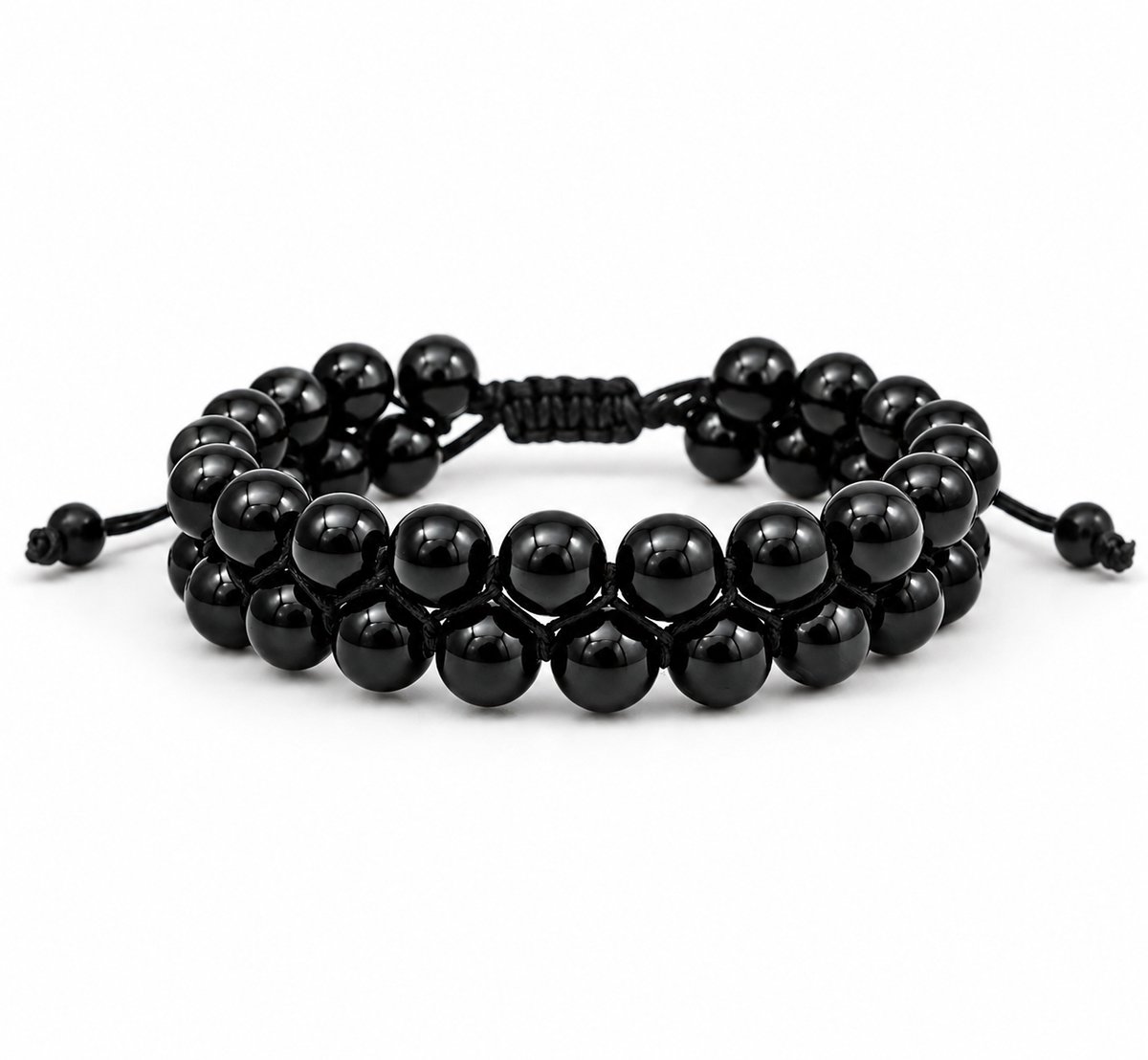 Marama Herenarmband Mason Zwart – Natuursteen – 8 mm Kralen – Dubbele Armband – Verstelbaar 18-23 cm – Waxcord
