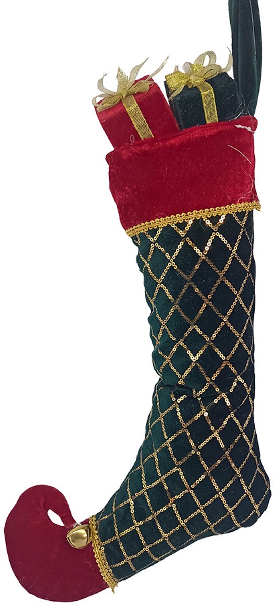 Clayre & Eef Kerstdecoratie Beeld Kerstsok 23x7x32 cm Groen Synthetisch