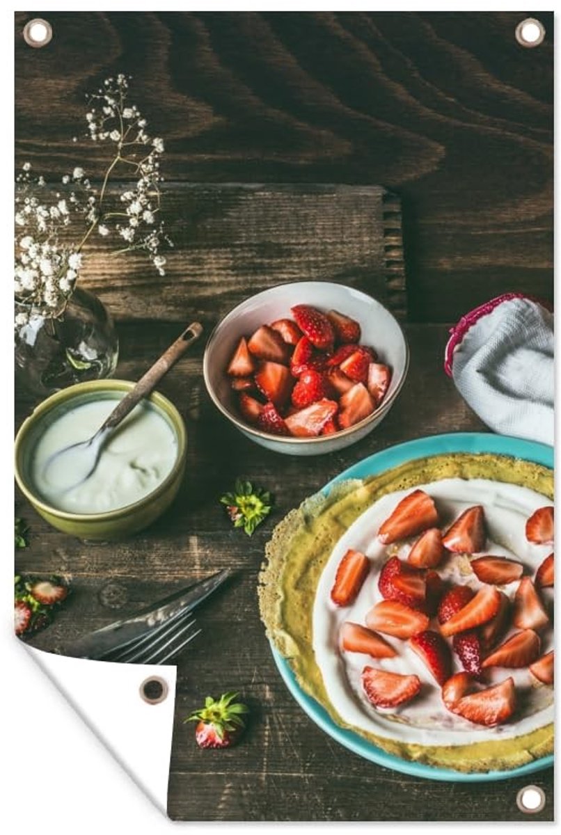 Solidchoice - Tuinposter 60x90 cm - Aardbeien - Rustieke Decoratie voor Buiten