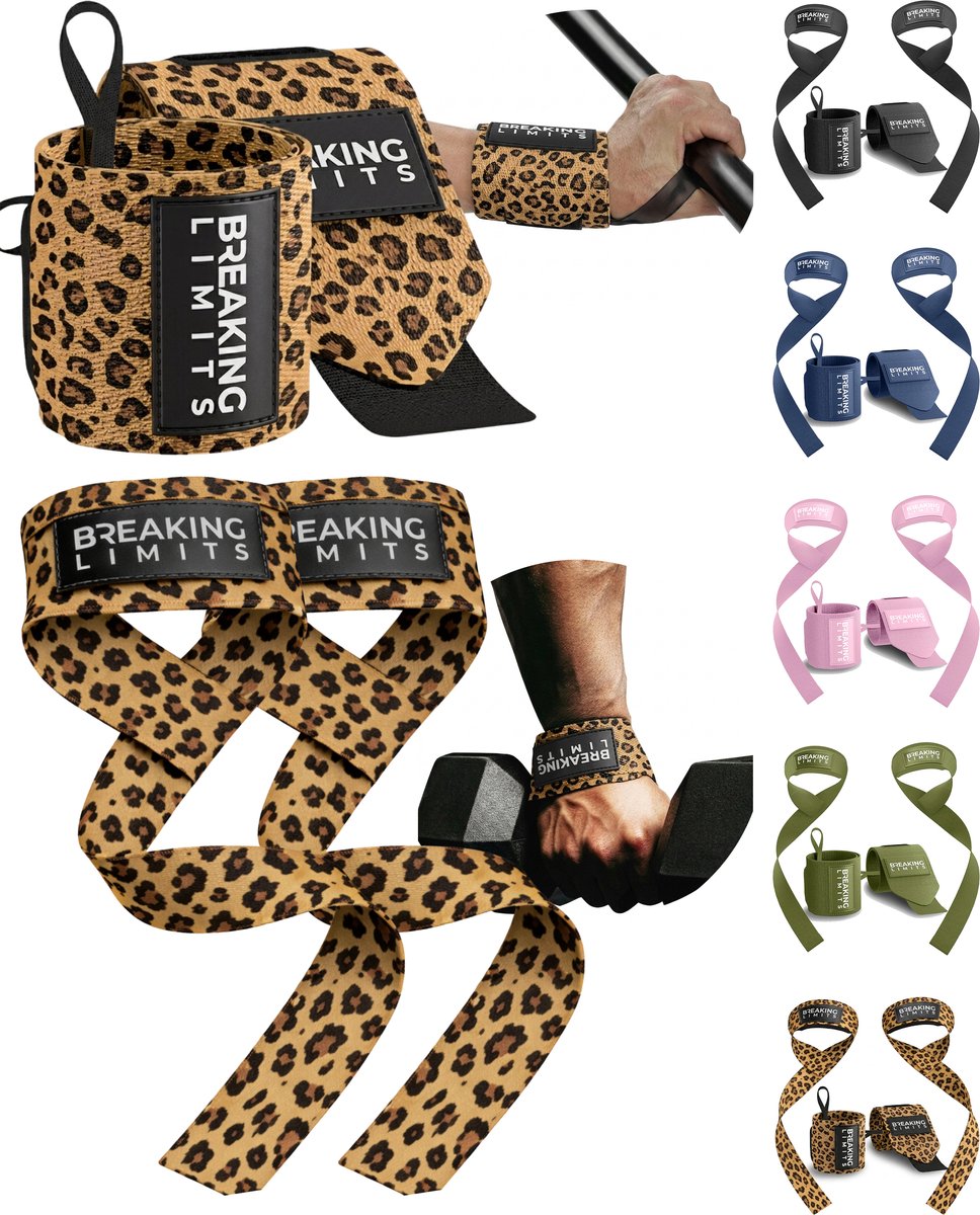 Breaking Limits Lifting Straps + Wrist Wraps Bundel | Fitness, Crossfit & Krachttraining | Leopard