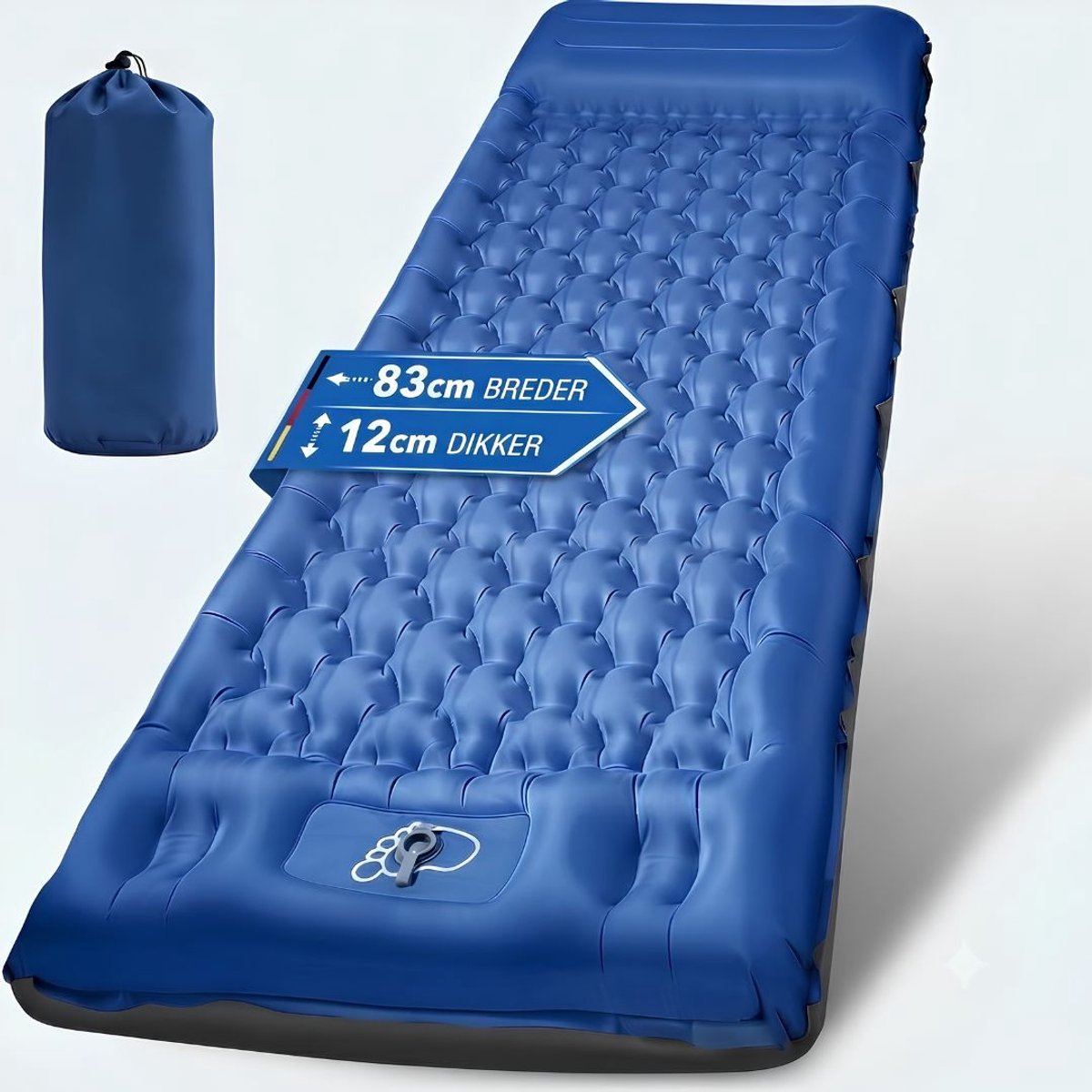JCP® Luchtbed - Sleeping Mat - Luchtmatras met Ingebouwde Pomp en Kussen - Blauw/Grijs - 200cm x 83cm x 12cm
