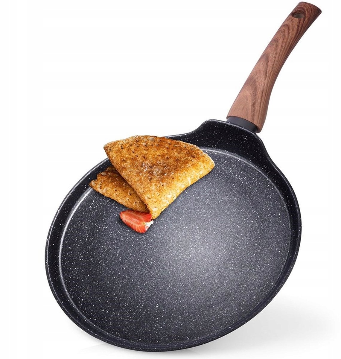 Koekenpan Pannenkoeken 26cm Anti-aanbak Graniet Zwart met Houten Handvat