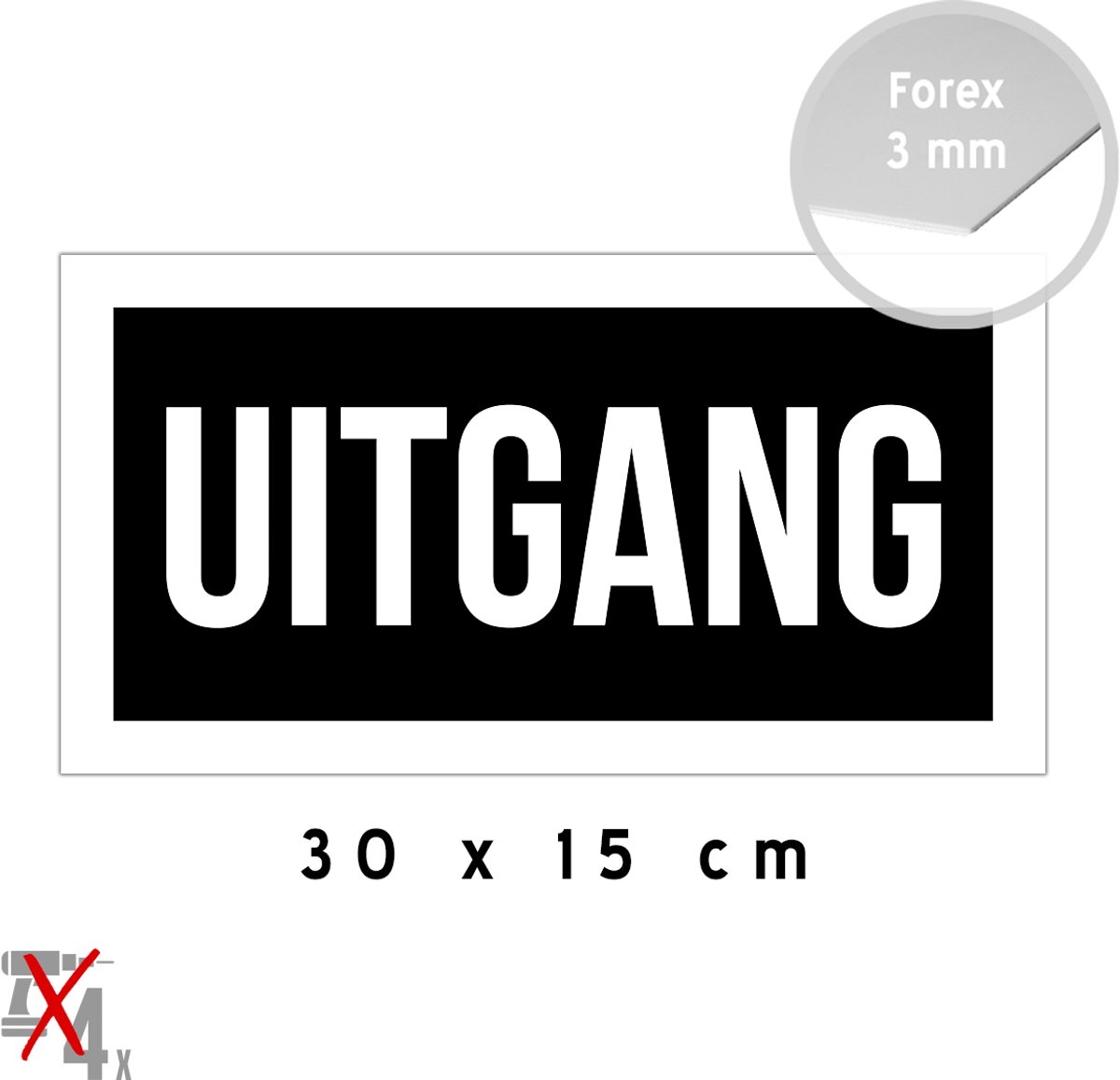 Pictogram/ bord | "Uitgang" | 30 x 15 cm | Sortie | Exit | Aanwijzer | Aanwijzer | Gebouw | Zwart | Brandweer | 1 stuk
