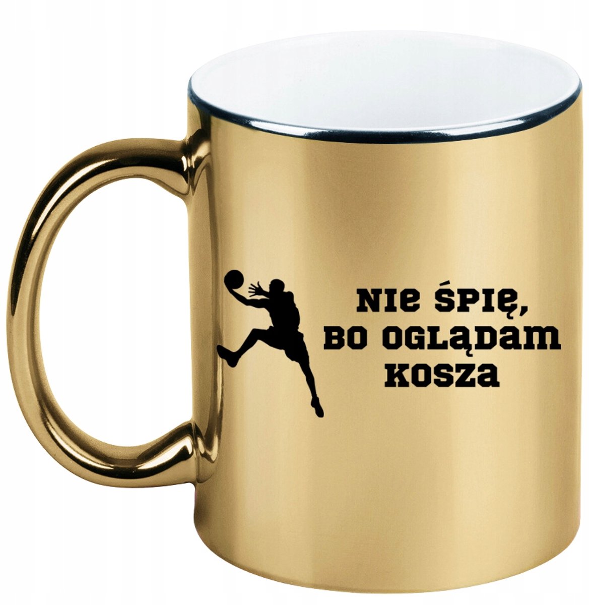 Gouden Mok met Basketbal Thema & Gepersonaliseerde Tekst - 330ml