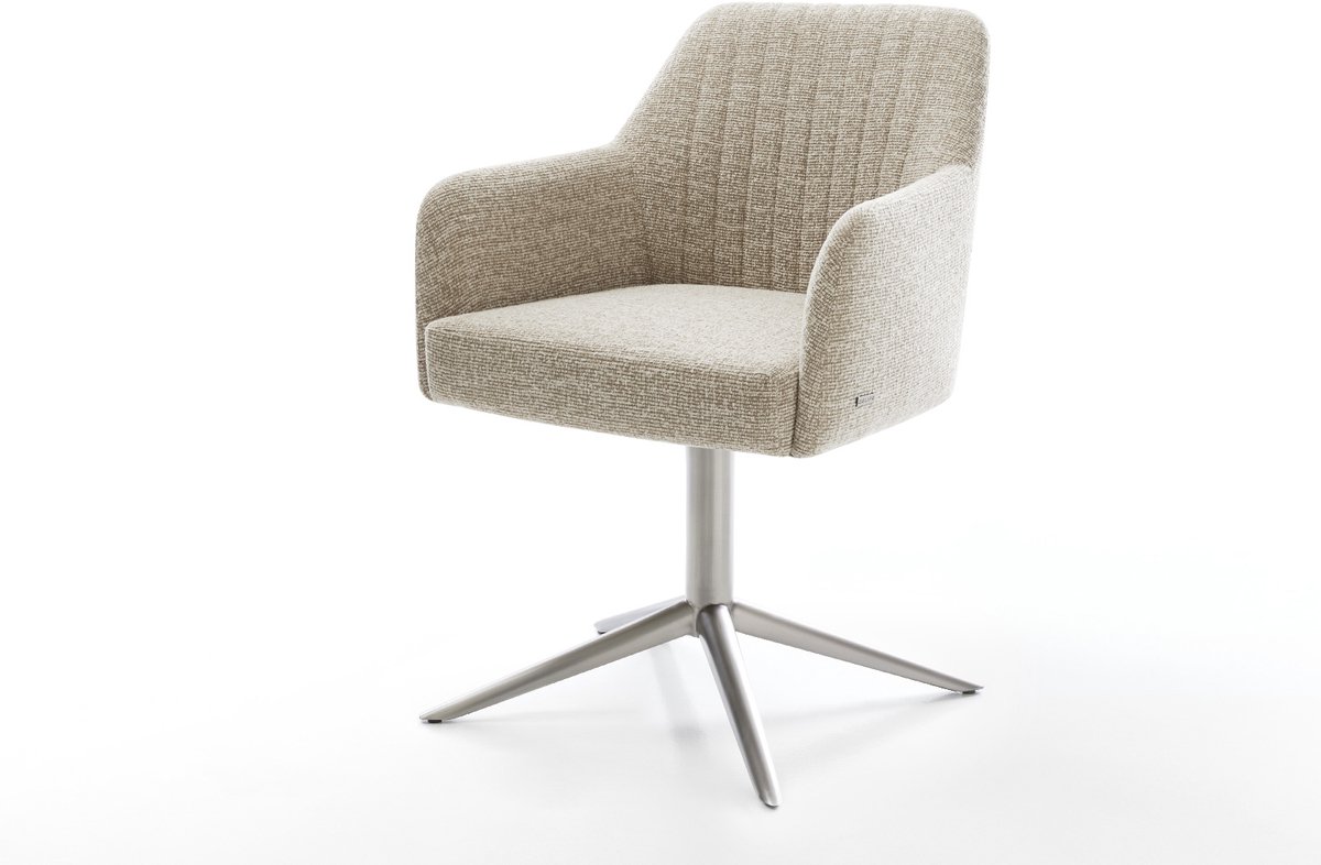 Eetkamerstoel Greg-Flex kruispoot roestvrij staal geweven stof beige 360° draaibaar rocker-functie pocketveer kern