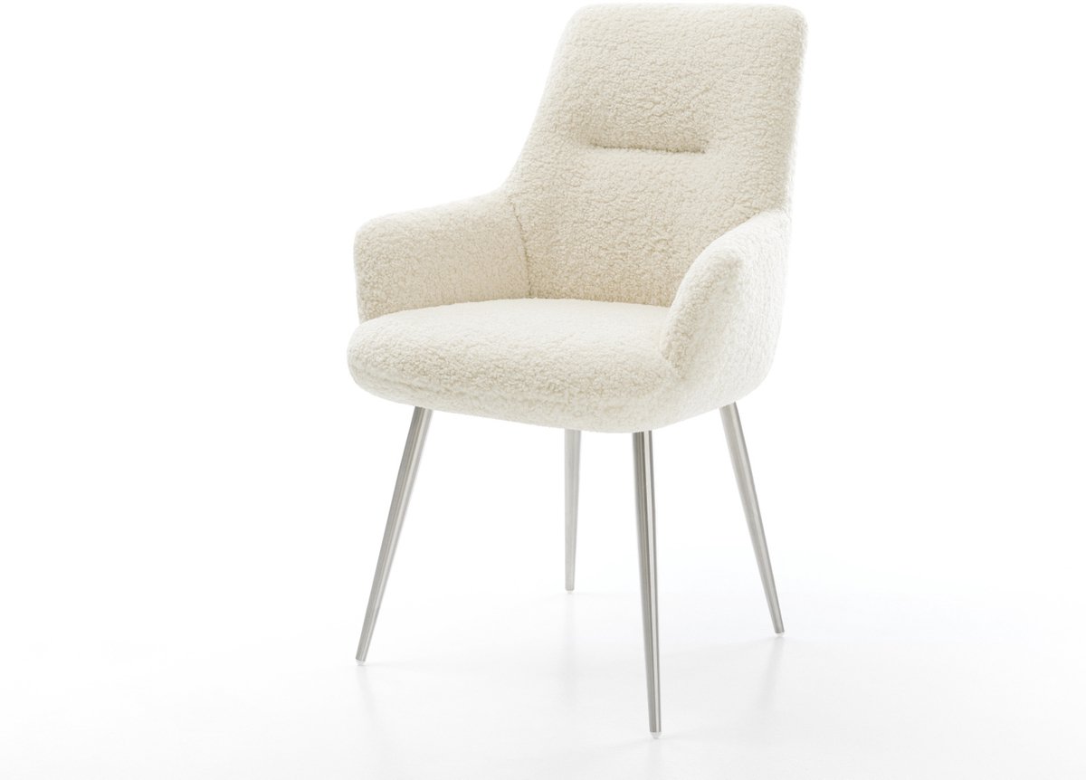 Gestoffeerde-stoel Zelia-Flex met armleuning 4-poot conisch roestvrij staal teddy beige pocketveer kern