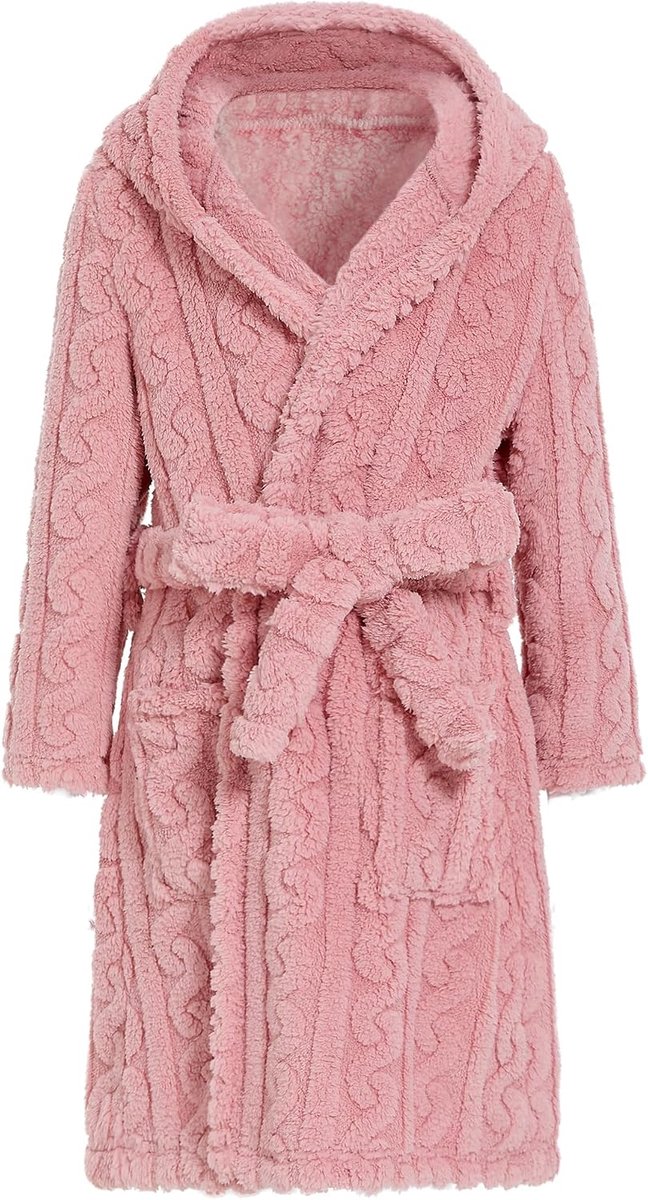 JiAmy Girls dressing gown fleece bathrobe with hood kids warm soft bathrobe fuzzy towel robes 4-14 years kids - ShopVlot