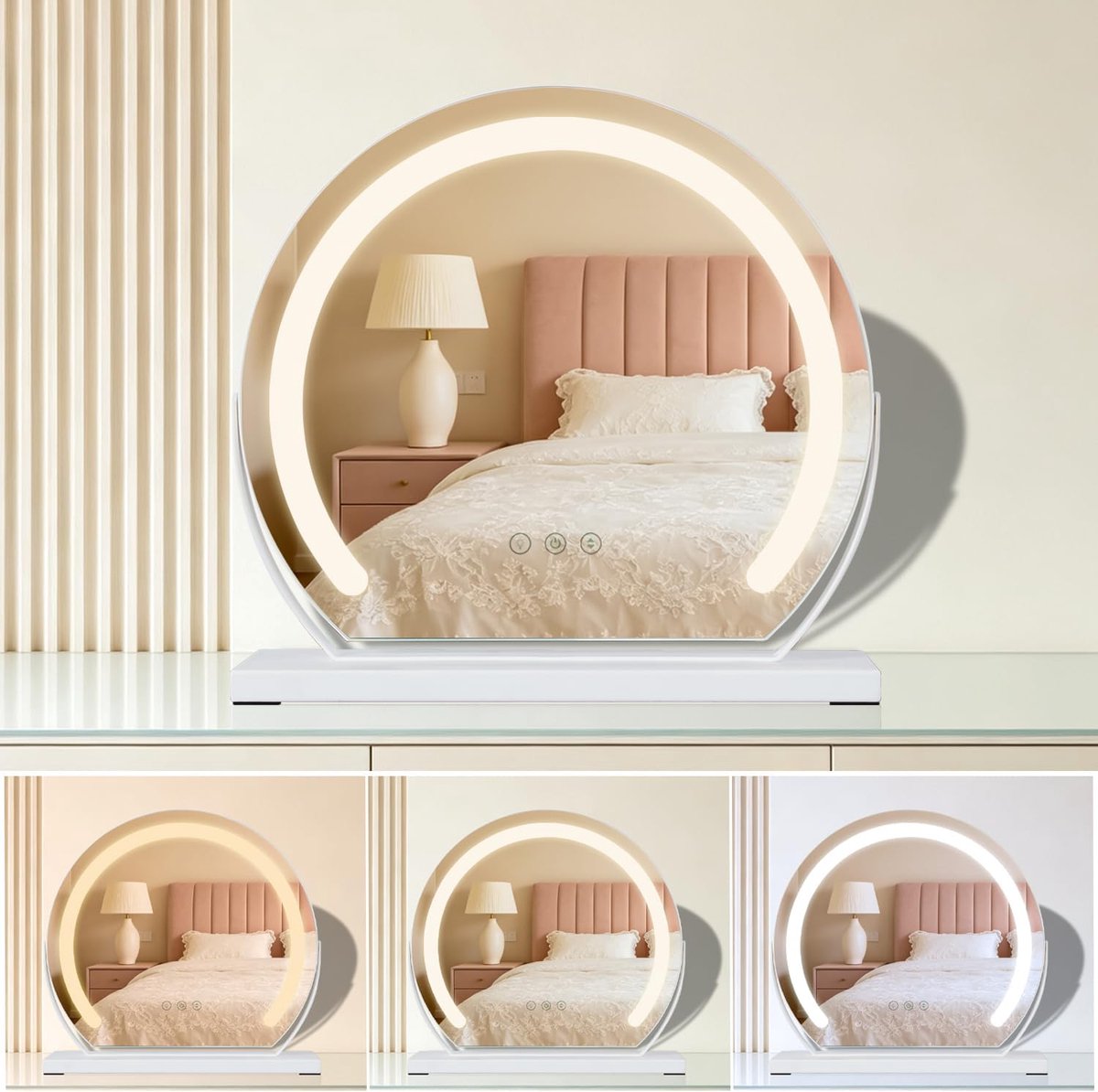 Makeup Mirror with Lighting, Makeup Mirror with Light, 3 Colour Temperatures, Adjustable, 360° Rotation, 40 x 40 cm, 9 - ShopVlot