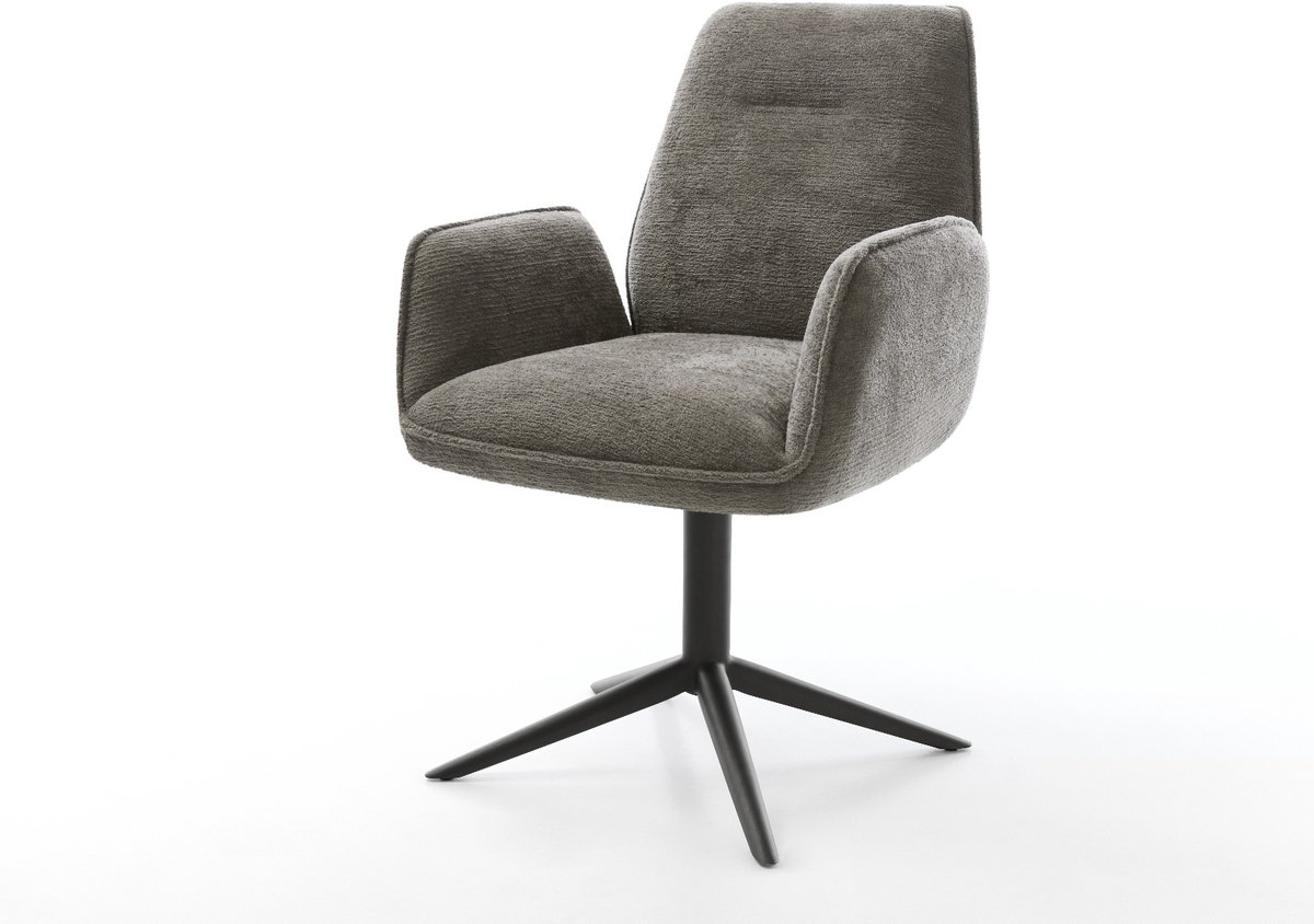 Eetkamerstoel Zoa-Flex kruispoot zwart bouclé zacht mud 360° draaibaar rocker-functie pocketveer kern