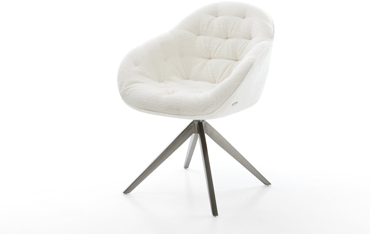 Eetkamerstoel Gaio-Flex kruisframe breed grafiet bouclé zacht beige 360° draaibaar rocker-functie