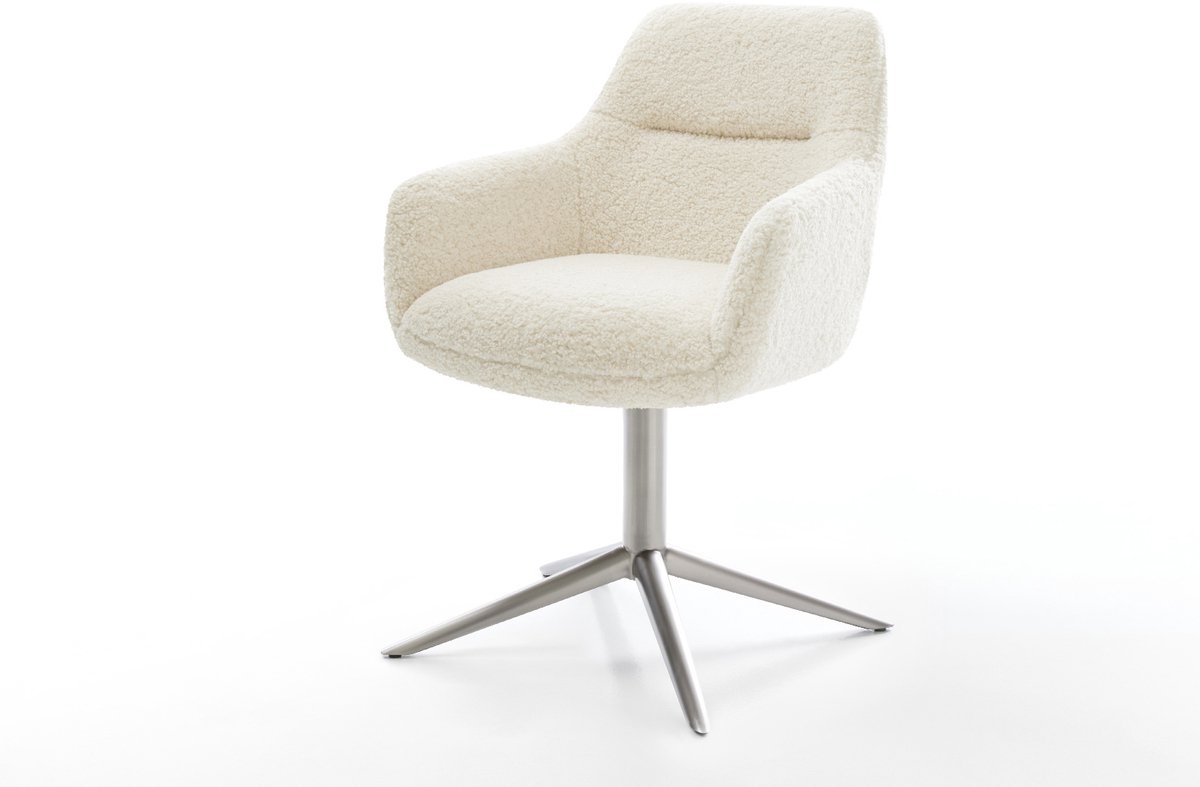 Eetkamerstoel Pejo-Flex kruispoot roestvrij staal teddy beige 360° draaibaar rocker-functie pocketveer kern