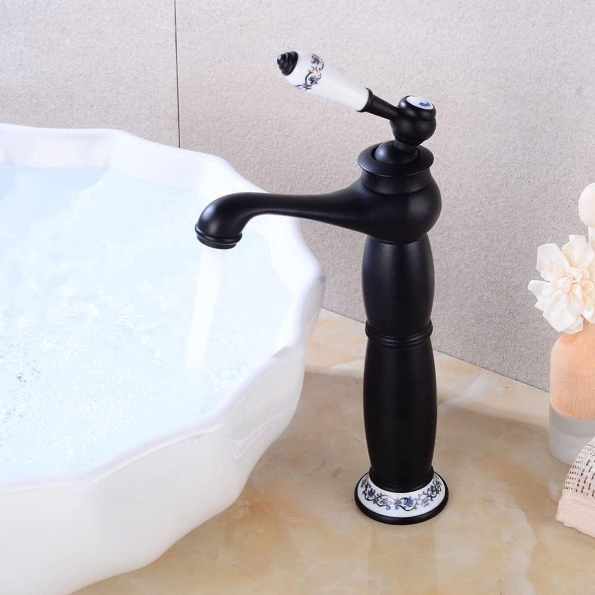 Full Copper Faucet Retro Sink Sink Kitchen Bathroom Hot and Cold Faucet Black/Gold Swivel Faucet + Hose (Black) - ShopVlot