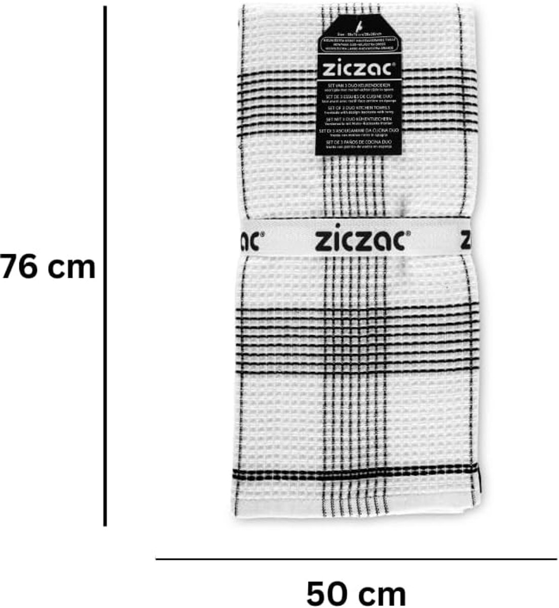 ZICZAC - Kitchen Towels WAFFLE - SET/3 - Convenient to Hang, Strong Absorption, Extra Large - 50x76 cm - Black - ShopVlot