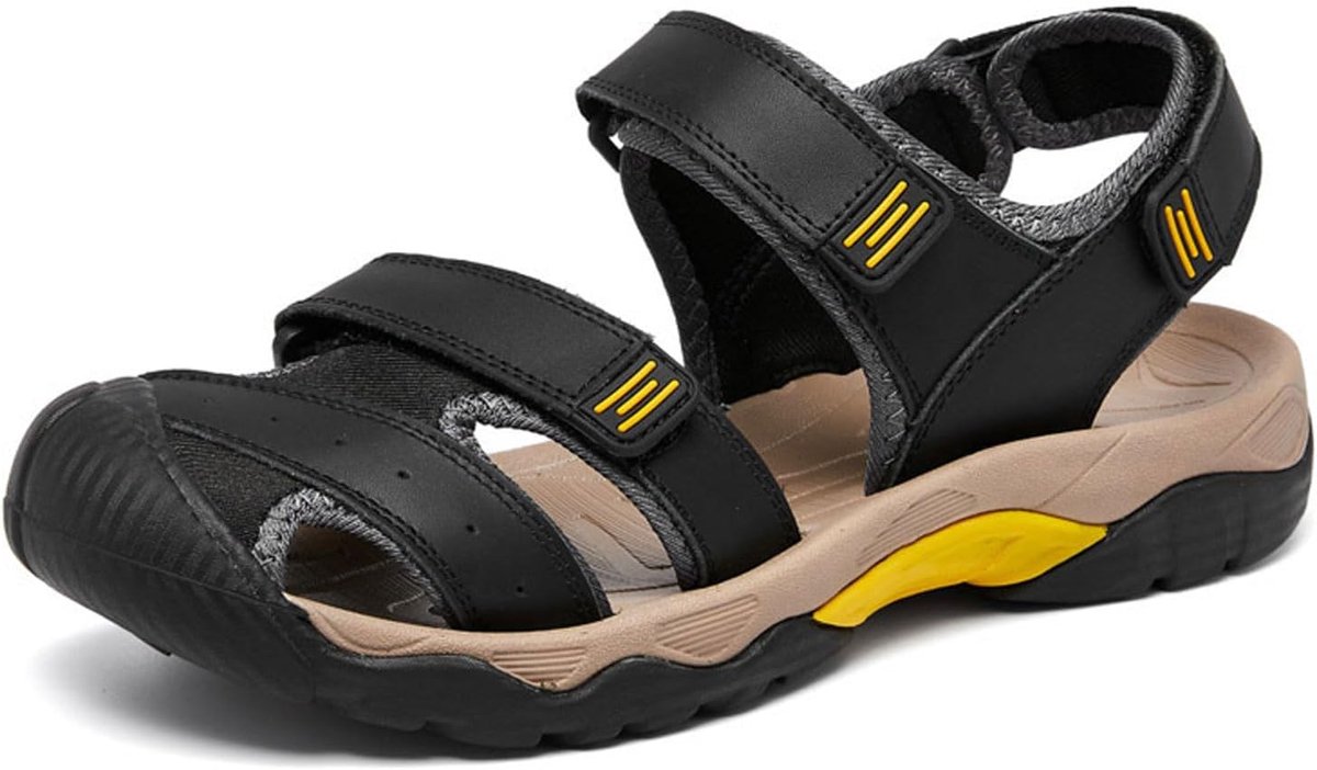 Men's Leather Closed Toe Sandals with Arch Support Outdoor Hiking Sports Sports Waterproof Outdoor Beach Shoes - ShopVlot