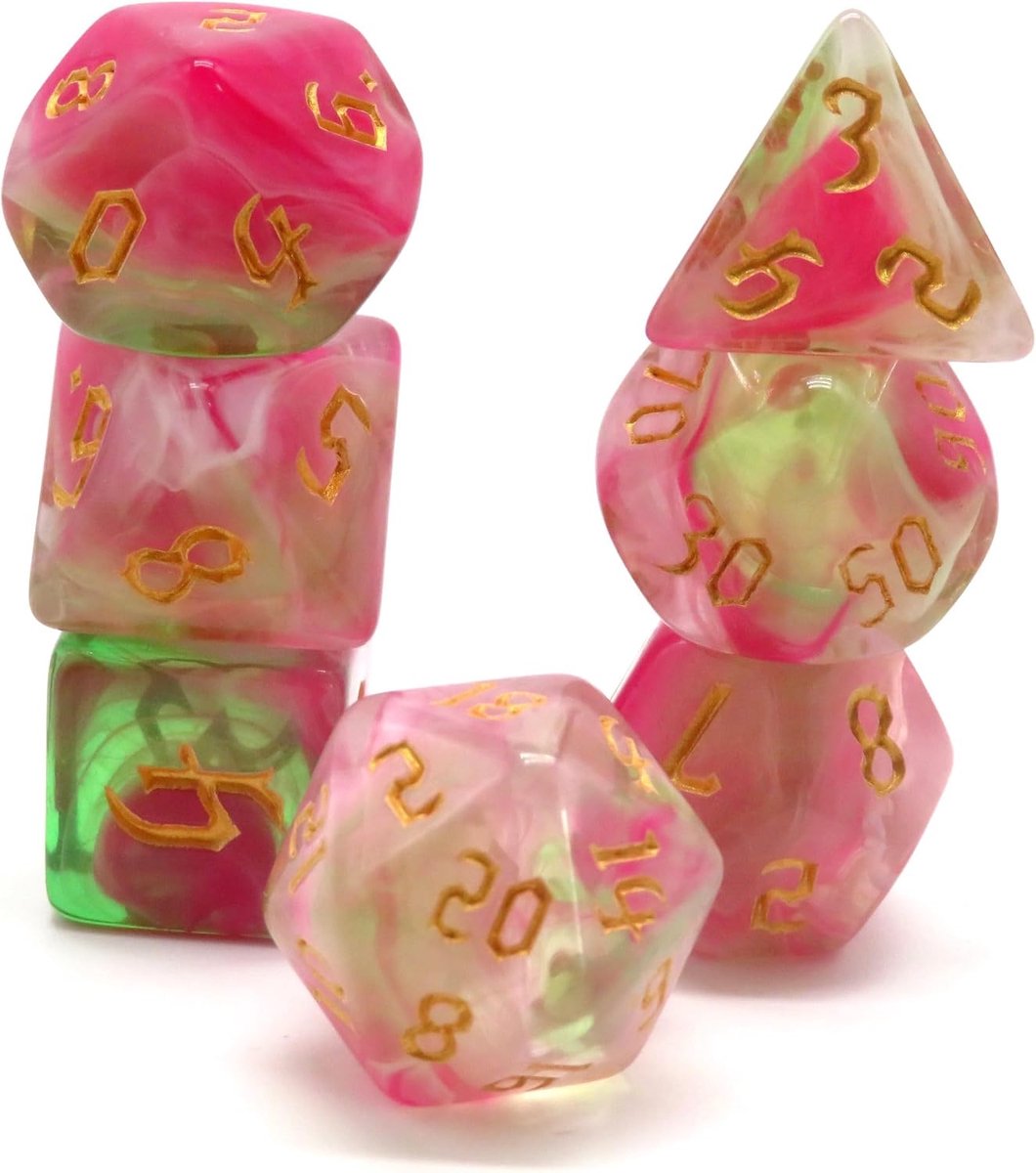 Gothic Pink Roses Polyset Dice - Dungeons and Dragons - Polyhedral & RPG Dice - D&D Dice - ShopVlot