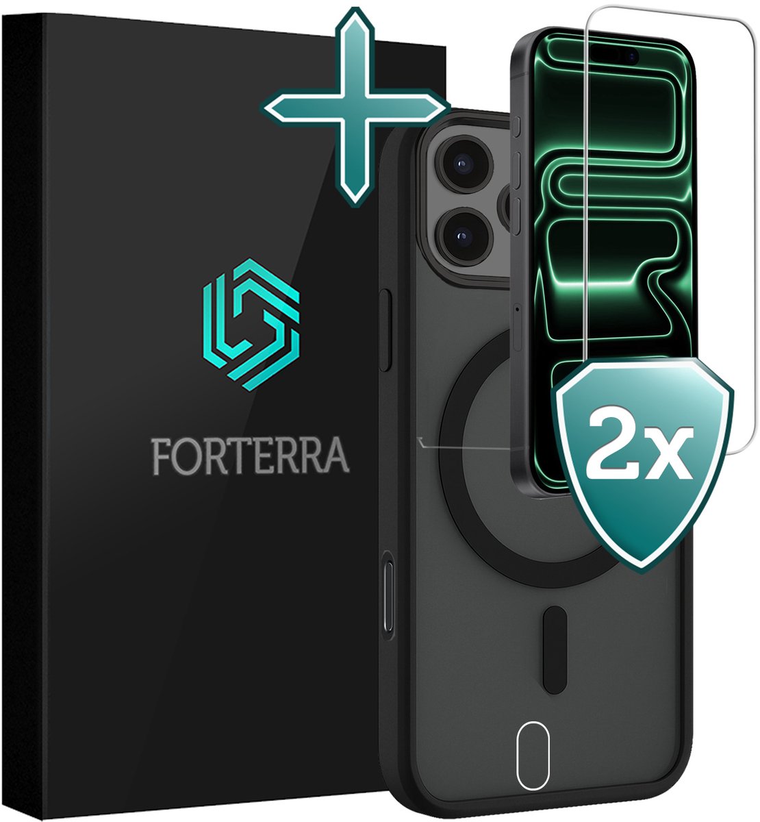 Hoesje Met 2x Screenprotector - Geschikt voor Apple iPhone 18 Pro - Magsafe Compatible - Sterk & Shockproof - Shock Proof Case - Back Cover - Telefoon Hoes - Zwart