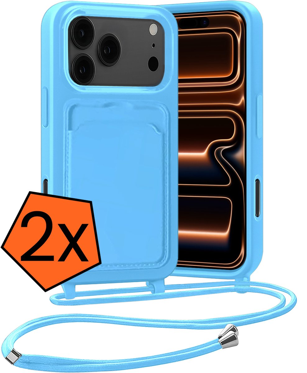 Hoesje Geschikt voor iPhone 18 Pro Max Hoes Met Telefoonketting - Backcover Geschikt voor iPhone 18 Pro Max Case Met Koord - Lichtblauw - 2 PACK