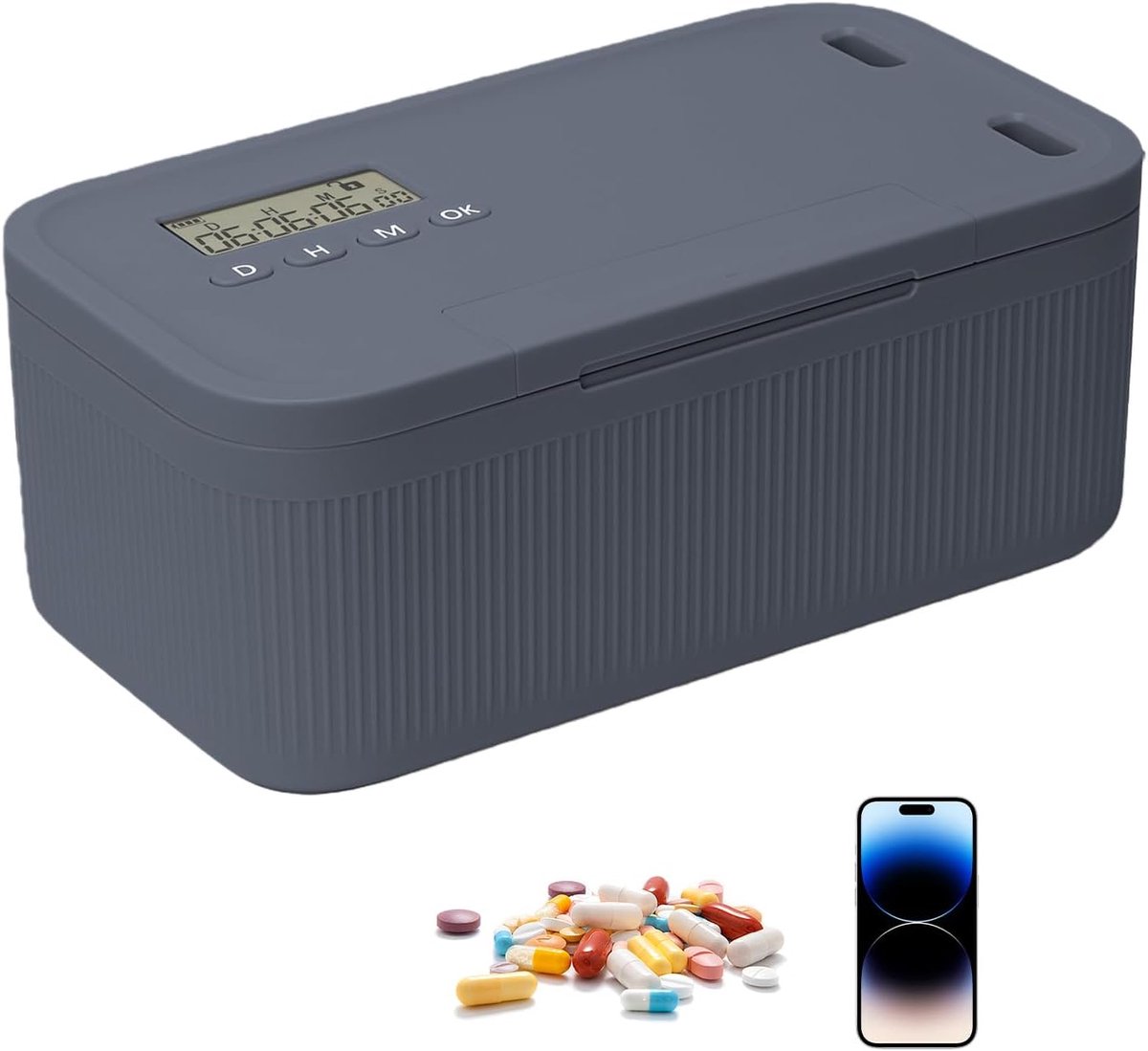 Veiligheidskast met timer: Een afsluitbare opbergdoos met timer, afsluitbaar opbergvak, afsluitbare medicijnkast, te gebruiken voor het opbergen van mobiele telefoons, medicijnen, voedsel, enz.