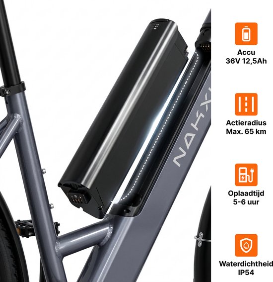 Vankel Lage Instap Elektrische Fiets - 36V 450Wh Accu - 65 km Actieradius - 26 inch Stadsfiets - Shimano 7 Versnellingen - App Display - Grijs van VANKEL — afbeelding 4