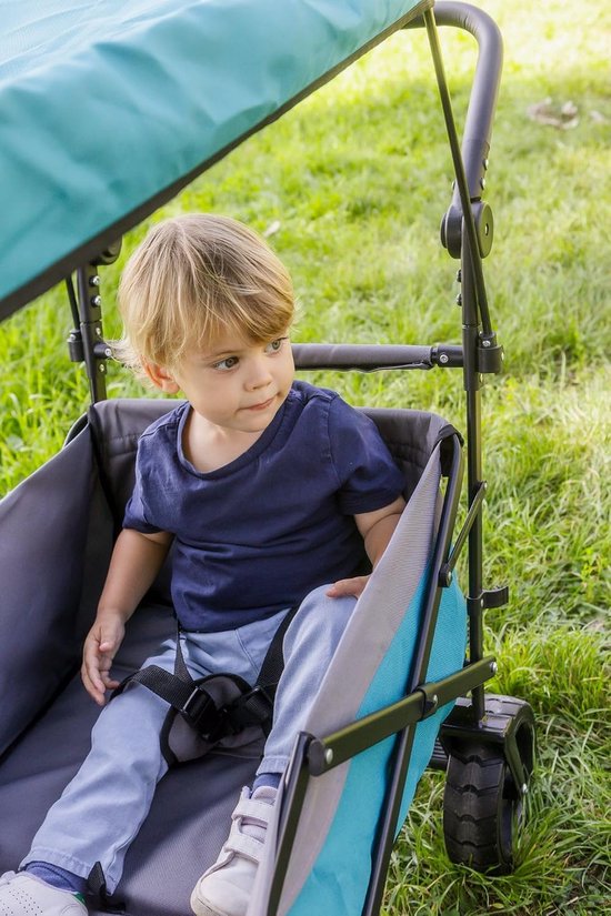 Bolderkar met dak - Opvouwbare transportkar - Outdoor avonturen - Waterdicht UV-dak - 106 x 55 x 101 cm - Petrol van Bolderkar — afbeelding 2