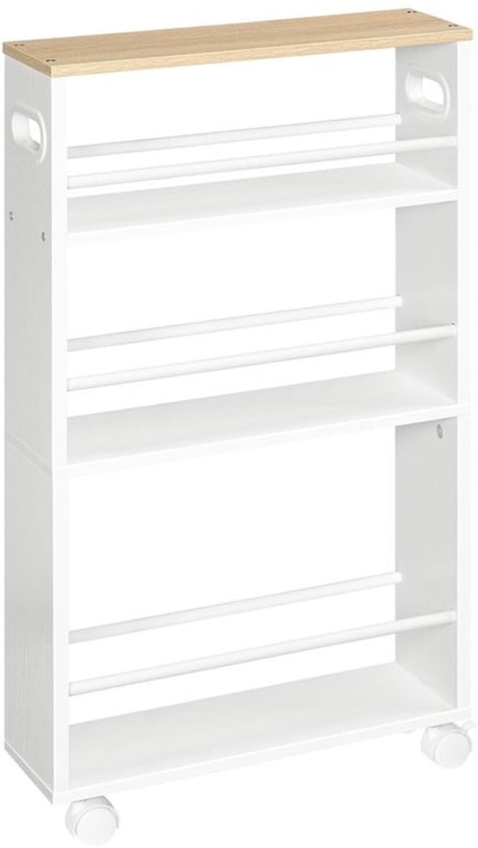 Slanke serveerwagen - ruimtebesparend - 1 stuk - wit/natuurlijk hout - 45 x 15 x 80 cm