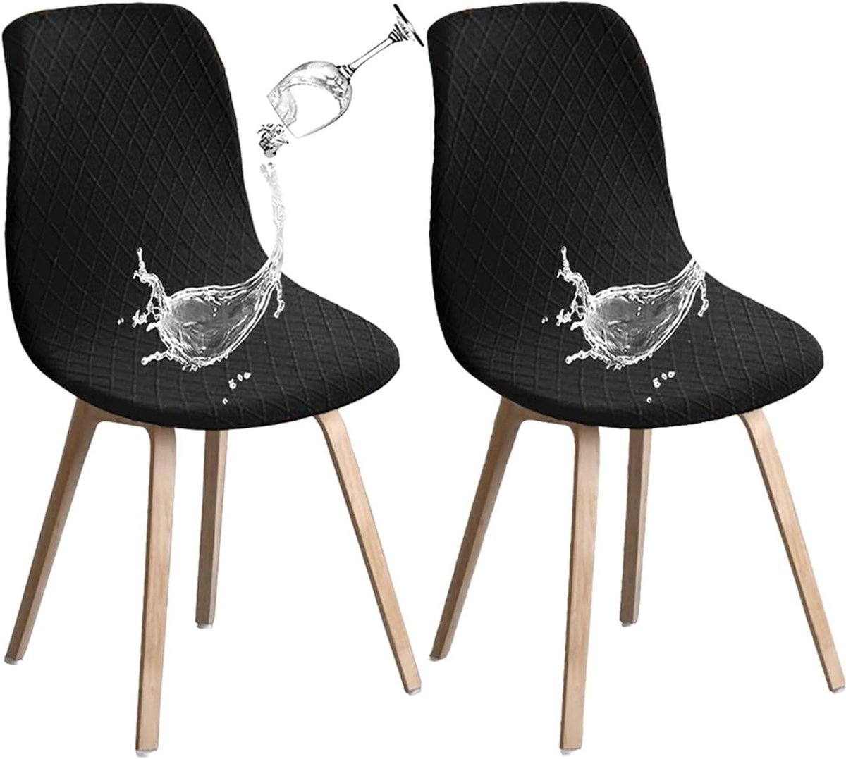 Waterdichte, elastische jacquard stoelhoezen - 2-delige set - Zwart - Scandinavische stijl - Duurzaam en wasbaar - Waterdichte eetkamerstoelhoezen met jacquardpatroon