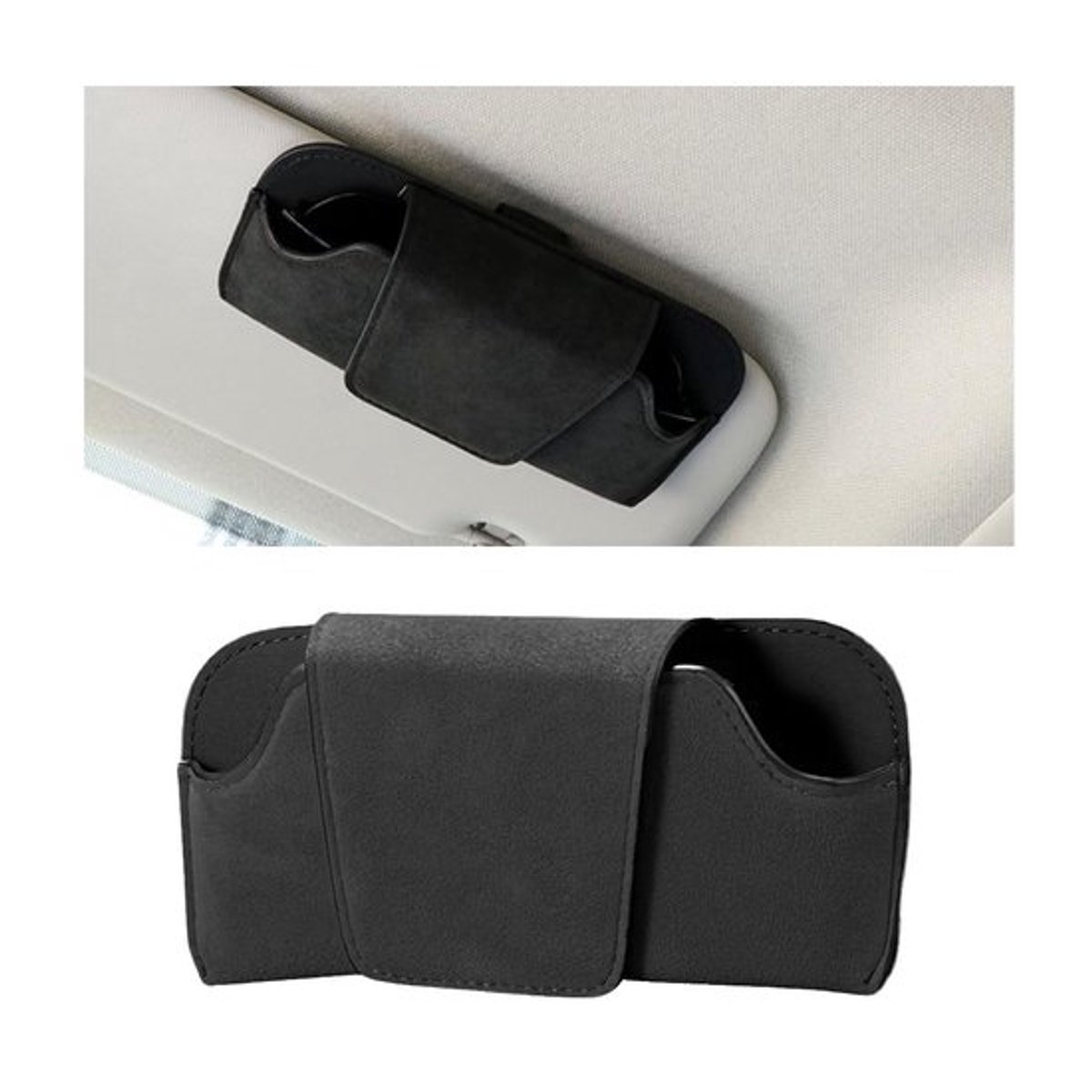 Brillenkoker met clip - Zonnebrilhouder auto - Hittebestendig - Schokbestendig - PU-leer - 170 x 80 mm - Sterke magnetische sluiting