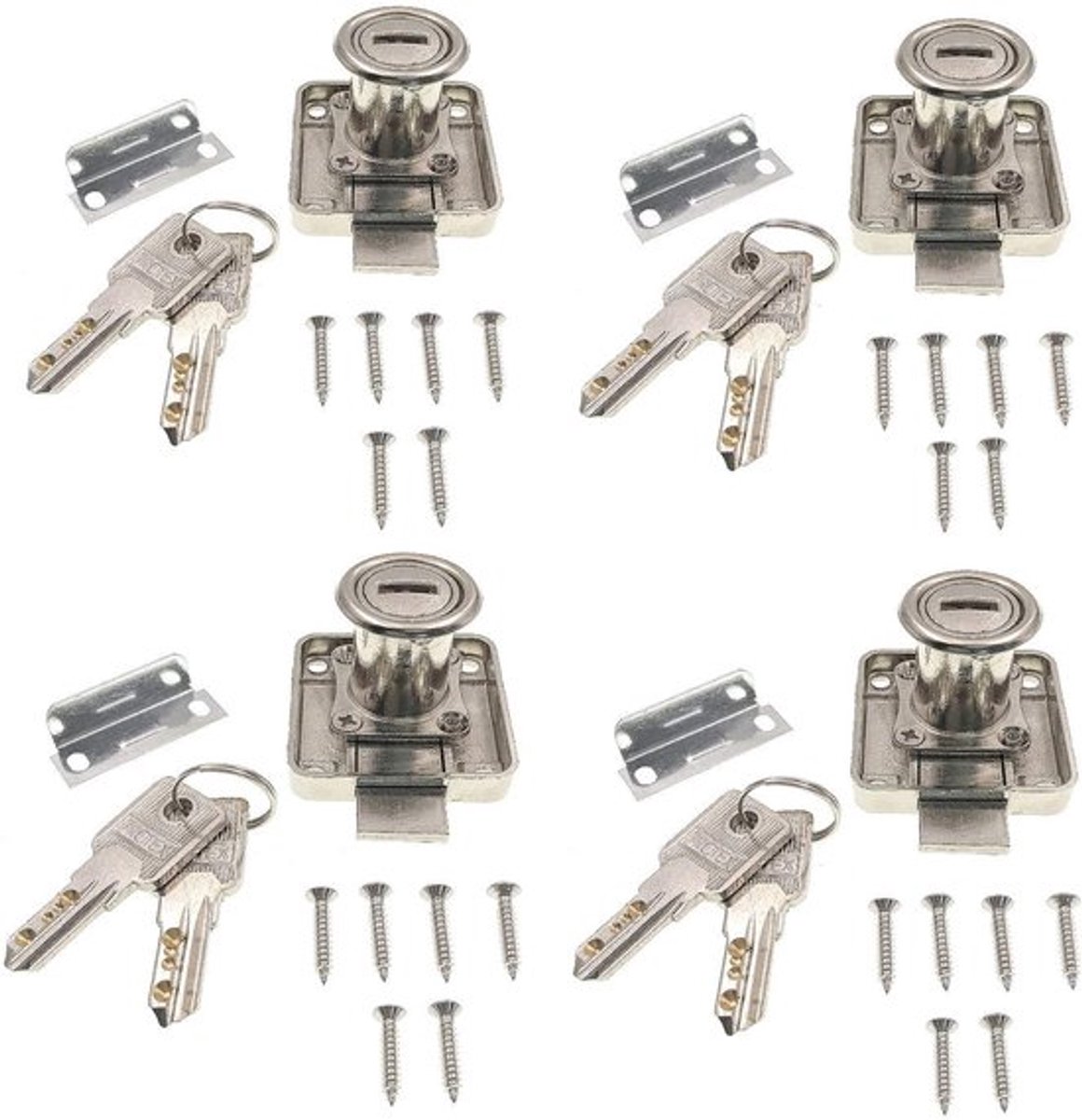 Meubelslotcilinder 4x - Kast Slot - Ladeslot - Archiefkast Slot - Deurslot - Roestvrij Staal - Geschikt voor deuren tot 22 mm dik - Kastslot