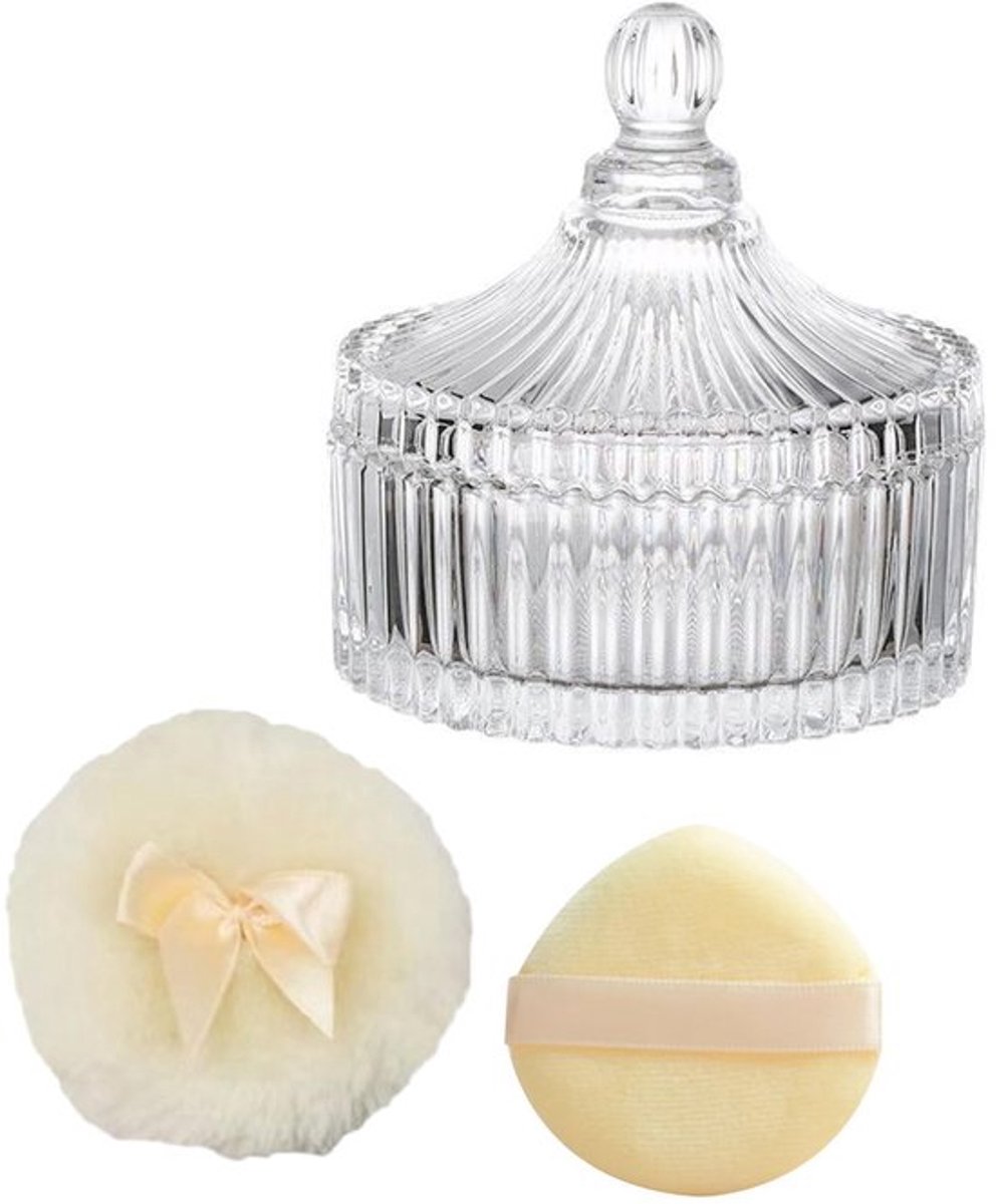 Poederblikset 3 stuks - Glazen Opbergdozen - Babypoederdoos met Poederkwast - Decoratieve Tas - Hoogwaardig Borosilicaatglas - Halftransparante Behuizing - Opbergdoos