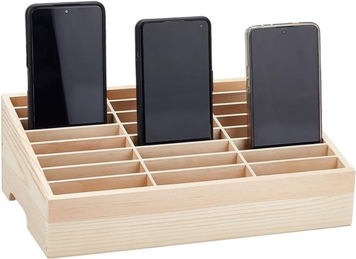 24 Grid Houten Opbergdoos voor Mobiele Telefoons - Creatieve Organizer voor Bureau en Klaslokaal, Multi Mobiele Telefoon Rack met Efficiënte Indeling