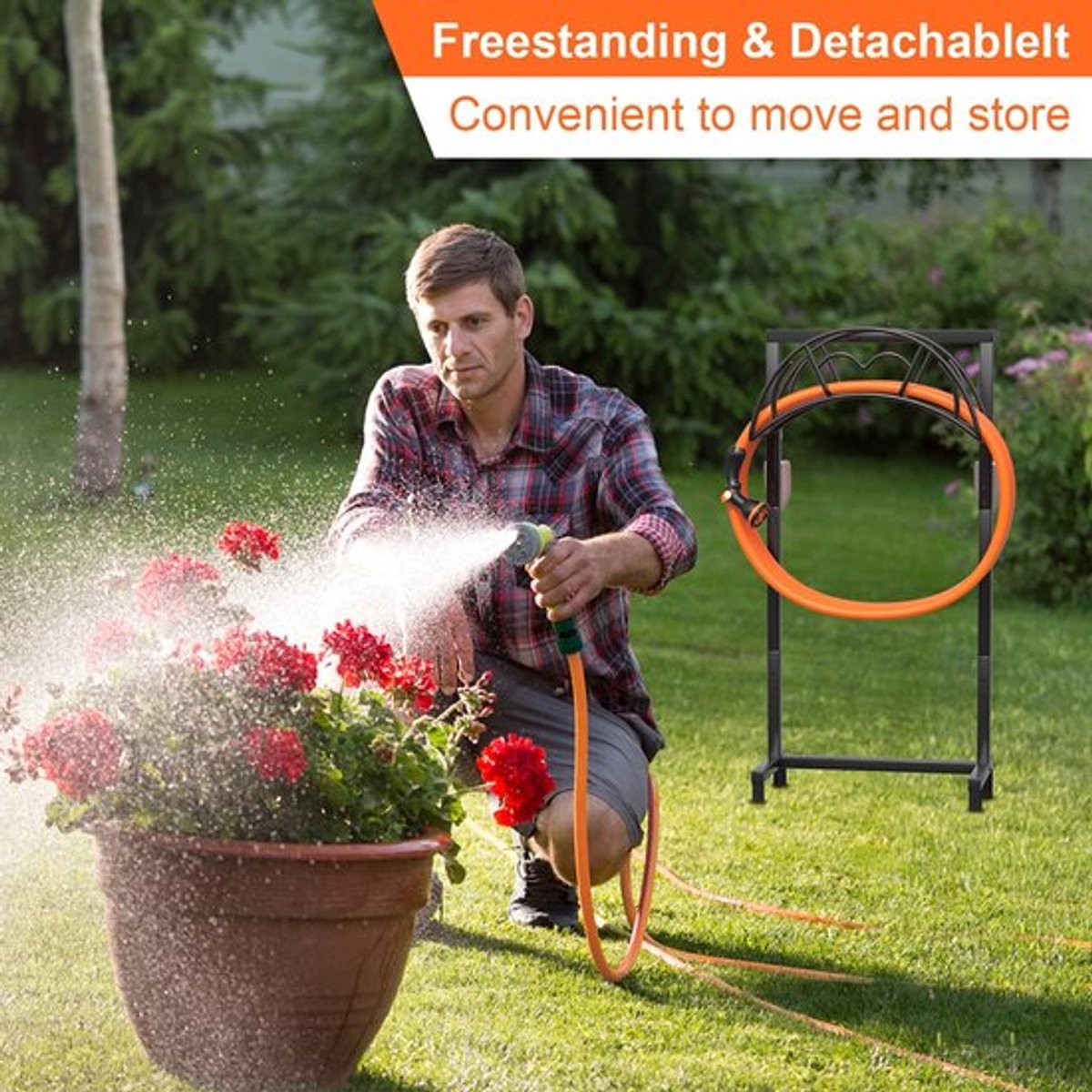Tuinslanghouder - Vrijstaand - Duurzaam - Zwart - Waterslanghouder - Geschikt voor tuin - Metalen slanghouder