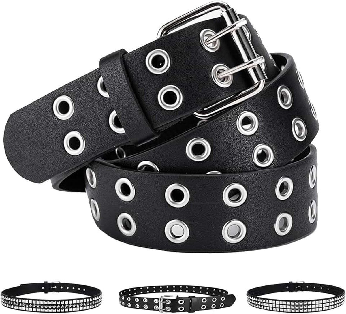 Punk-klinkriem voor dames en heren, hiphop-riem voor dames, 110 cm en 120 cm, studded riem voor jeans, broeken, gothic rockwear, punk-accessoires