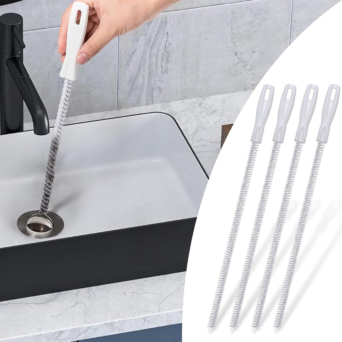 4-delige set pijpreinigingsborstels – Flexibele afvoerreinigingsborstels voor gootstenen en rioolbuizen (45 cm)