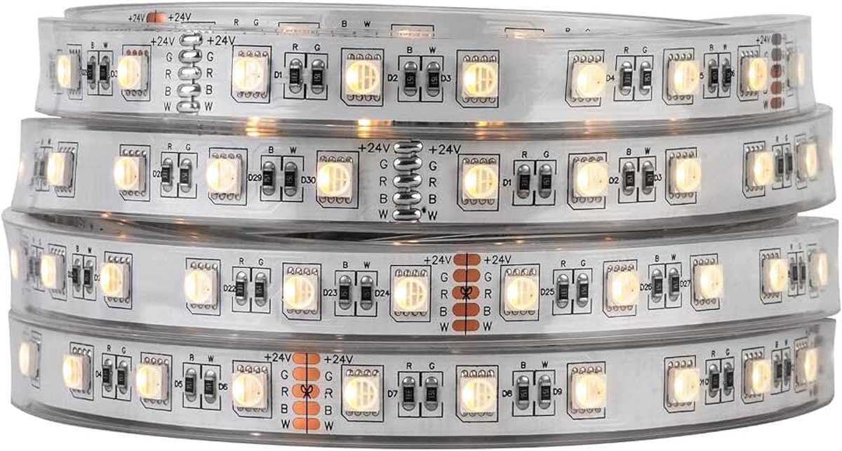 5050 RGBW RGB+Warm Wit (2700K-3000K) 4 Kleuren in 1 LED 5m 60LEDs/m Veelkleurige LED Striplichten IP67 Waterdichte Witte PCB DC24V voor Slaapkamer Keuken Huisdecoratie