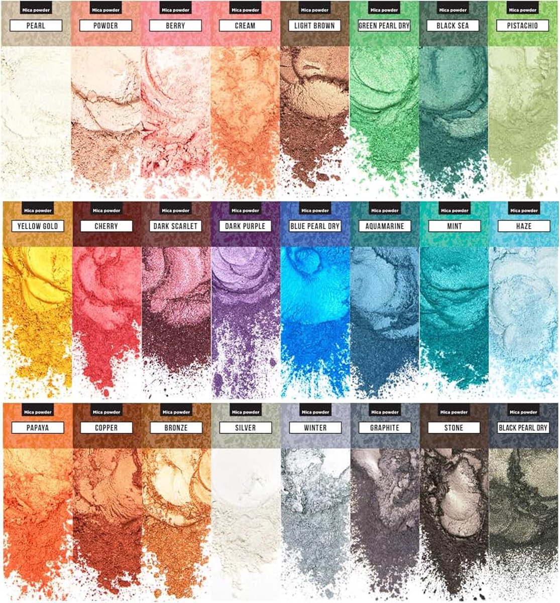 Poeder voor Hars Kleurplaten 24 Kleuren Set - Pigment Poeder voor Nagels | Cosmetische kwaliteit micapoeder voor de huid - epoxyhars kleurpigment poeder - harsverf micapoeder voor zeep
