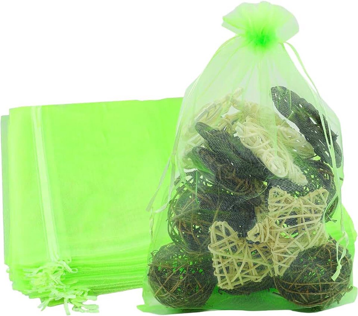 105 stuks organzazakjes, 30 x 40 cm, geschenkzakjes, sieradenzakje, bruiloftszakjes, lavendelzakjes, bruiloftsgunst, festivalfeest, satijnen trekkoord (groen)