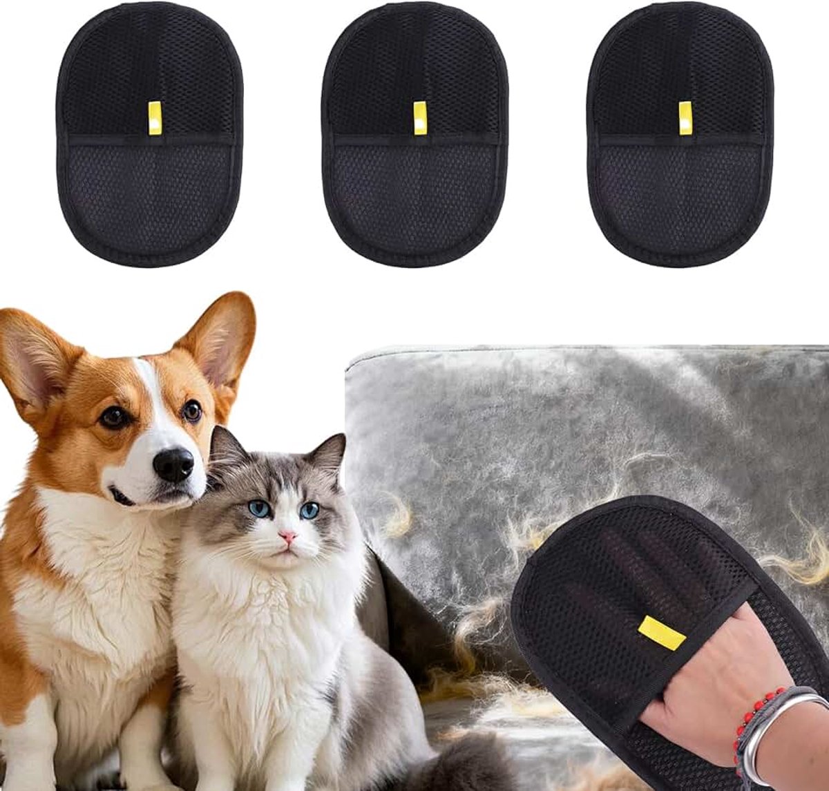 3 stuks kattenhandschoenen, vachtverzorging, vachtmagneet, borstel, vachthandschoenen kat, magneetspelletjes dierenhaarverwijderaar, handschoen, huisdierhaarverwijderingshandschoenen