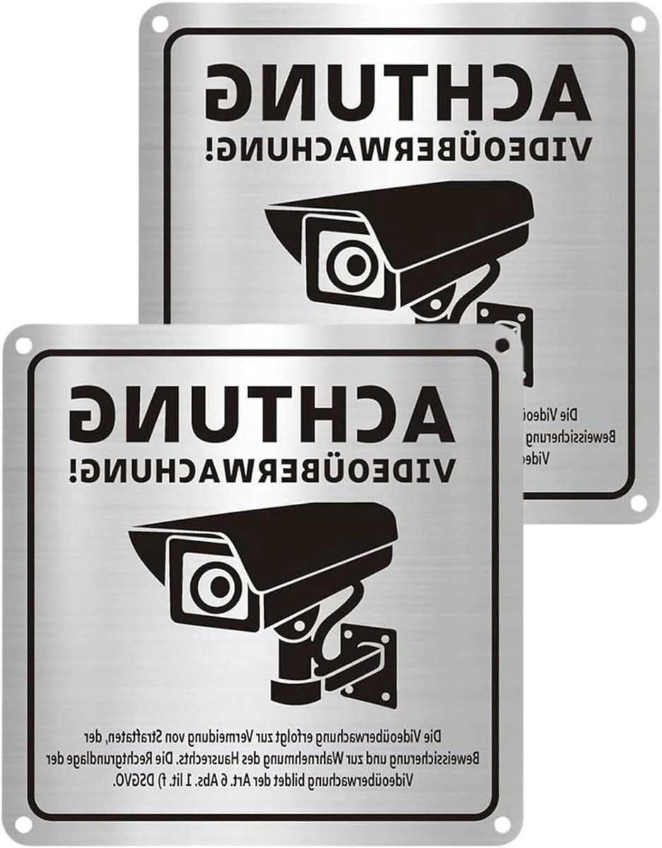 Bewegwijzering Camerabewaking - Waarschuwingsbord Toezicht - Veiligheid Aangeven - Water- en Chemisch-Resistant - 15 x 15 cm - Grijs
