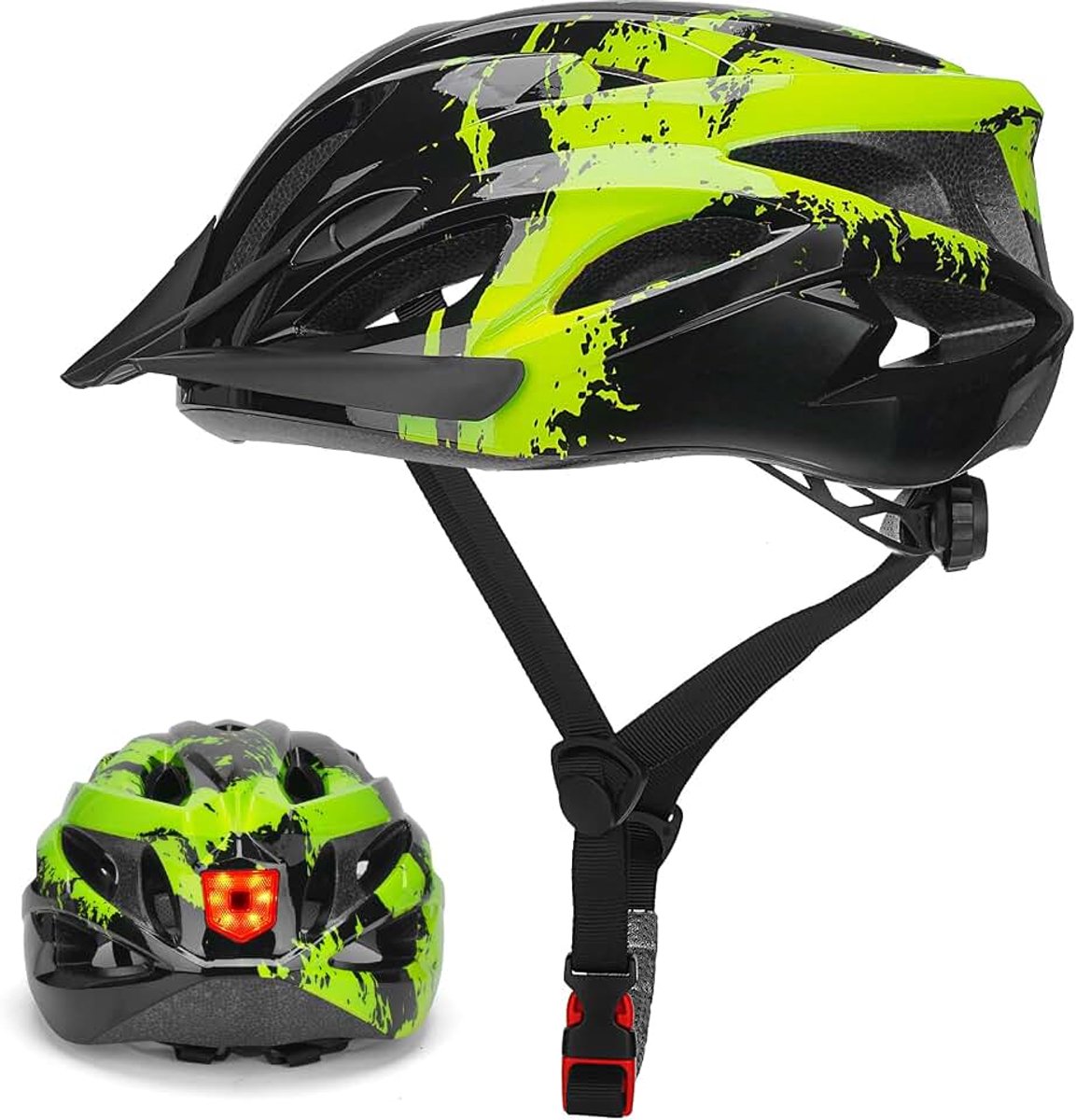 Fietshelm voor heren en dames, fietshelm met licht voor unisex volwassen fietshelm ademend mountainbiken helm verstelbare racefiets helm 57-62cm