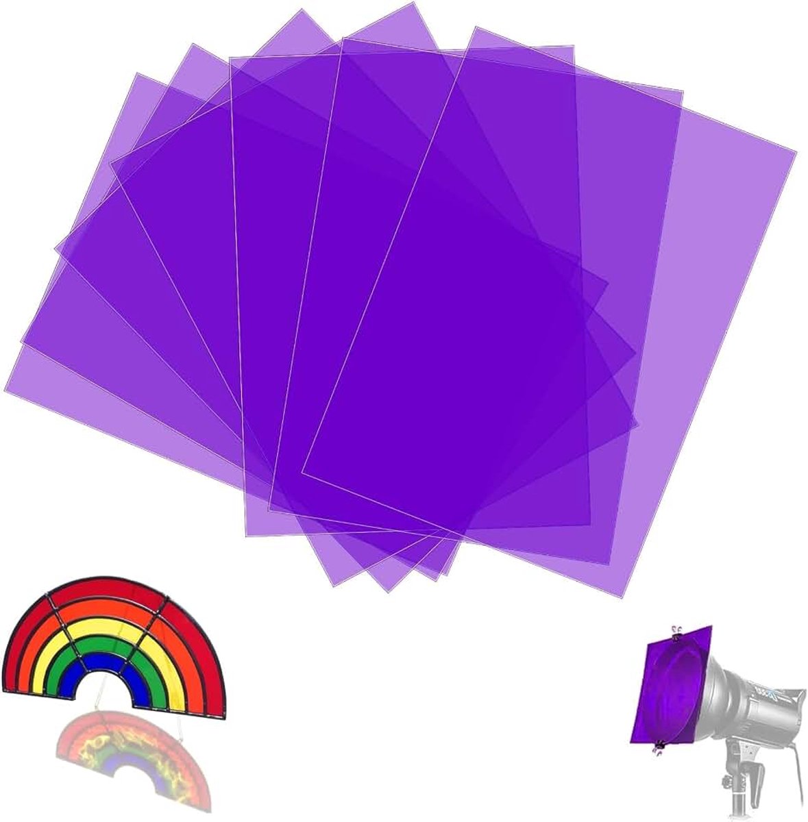 7 stuks hittebestendige folie voor lampen Lila lampenfolie 29,7 x 21 cm kleurfolien gel kleurfilter A4 transparante kleurcorrectie voor fotolamp, schijnwerper, grafie studio, strobe flitser