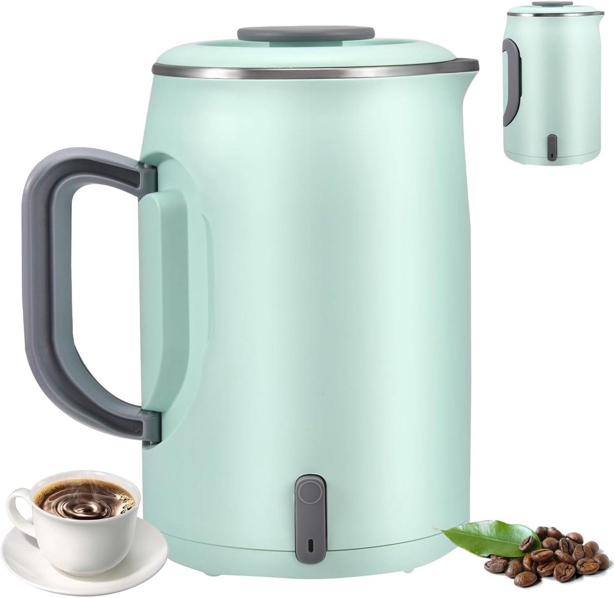 Elektrische waterkoker - Reissetel mini - Reizen en kamperen - Inklapbaar handvat - 600 ml - Groen