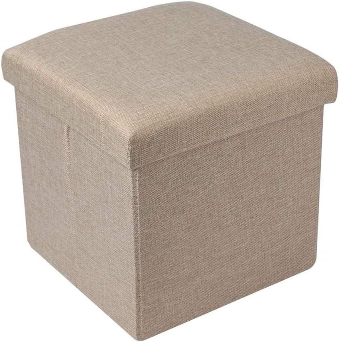 Opvouwbare Zitbank Voetenbank - Opbergkruk Linnen - Extra Opbergruimte - Snel Gemonteerd - 30x30x30 cm - Linnenkleurig