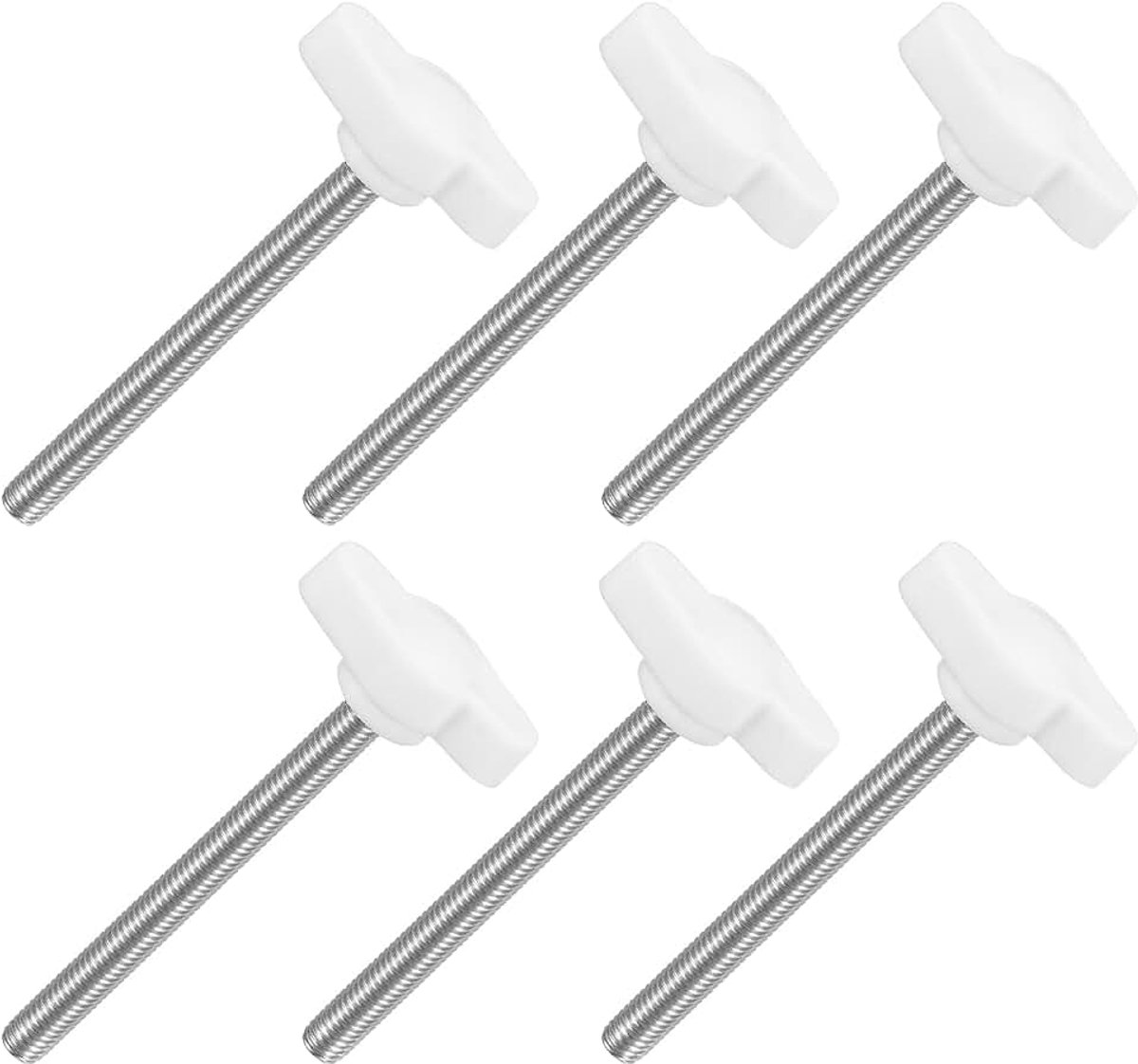 M5 x 55 mm kartelschroeven, 6 stuks T-greepknoppen, mannelijke schroefdraad van roestvrij staal 304, moergreepknop, verstelbare handgrepen, handmatige bevestiging voor machine, zwart, 27 mm