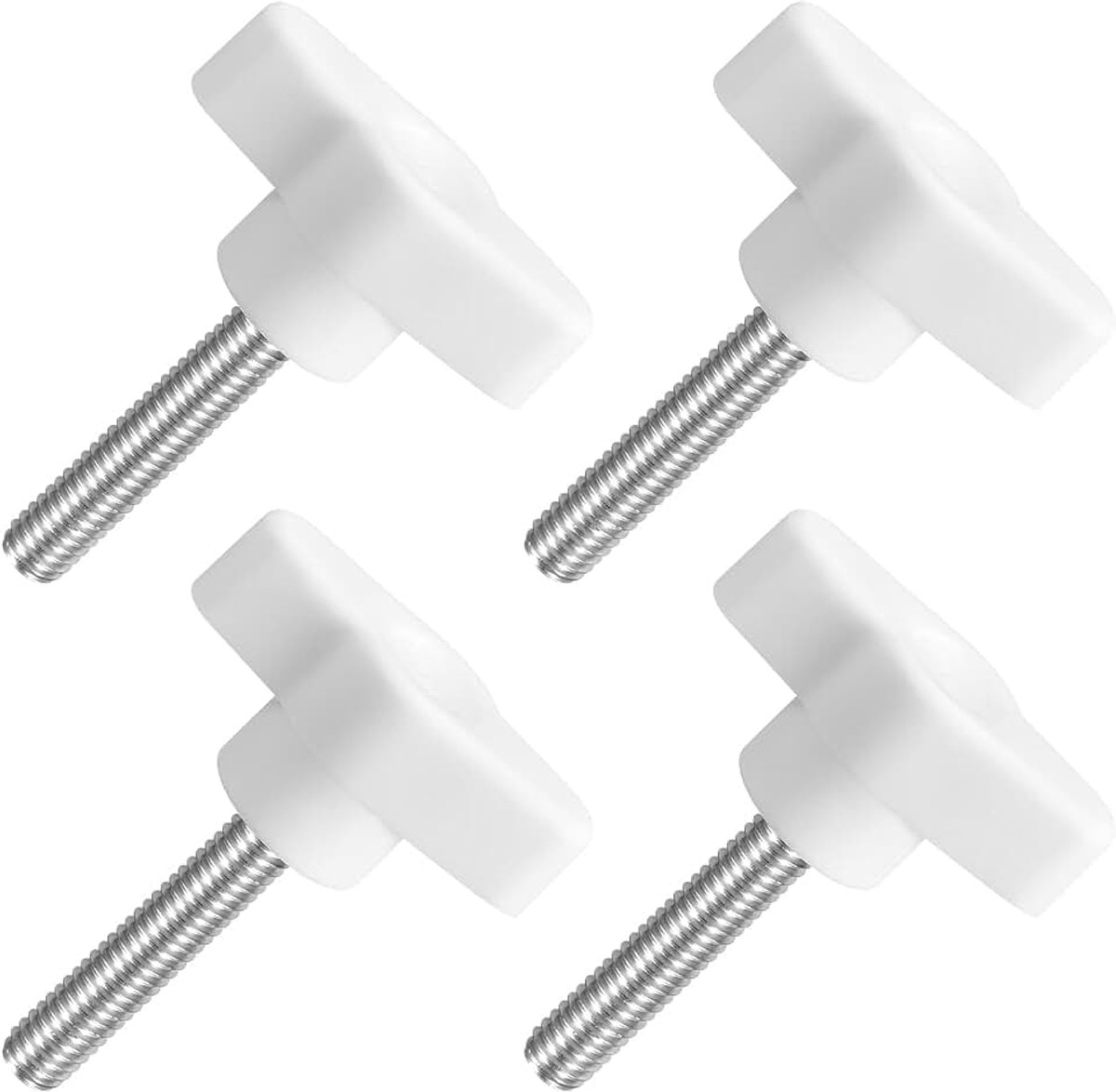 4 stuks T-vleugelgrepen met vlinder, spanknop schroef M6 x 30 mm buitendraad schroeven roestvrij staal 304 handvat 36 mm diameter voor reserveknop, wit