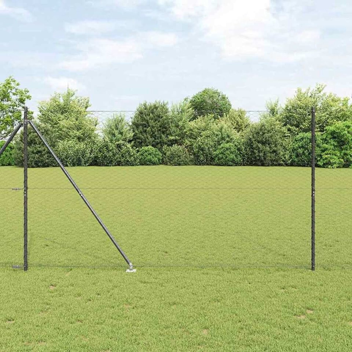 Zeshoekige omheining, grijs, 1,5 x 50 m, hekpalen met spikes, 13 stuks, Ø 32 mm, 170 cm, verzinkt staal, stabiele stalen palen voor tuinhekken, landbouw, wilgennetten, kippendraad 3353285