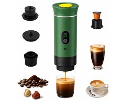Draagbaar Koffiezetapparaat - 3-in-1 espressomachine – Met led-display – 20 bar druk en indicatoren voor temperatuur en batterijniveau in realtime – Geschikt voor gemalen koffie en capsules – Ideaal voor op reis, op kantoor en in de camper – Groen