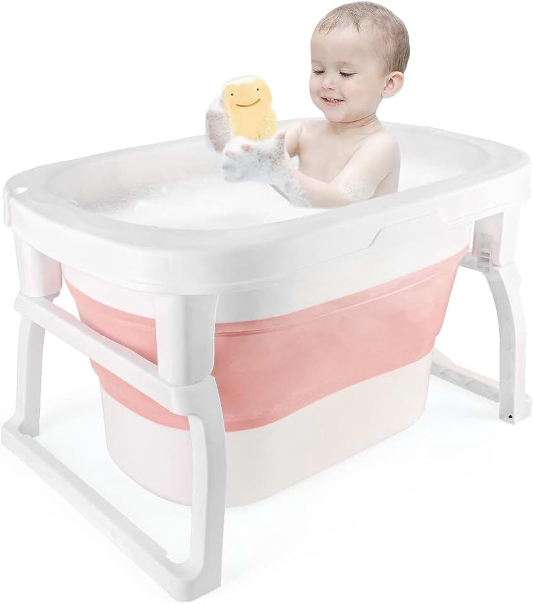 3-in-1 babybad, babybadkuip met real-time temperatuurmeting, opvouwbare babykuip met anti-steun, babybadkuip, babybadkuip voor baby's van 0-6 jaar,(72 * 51 * 42 cm-Roze)