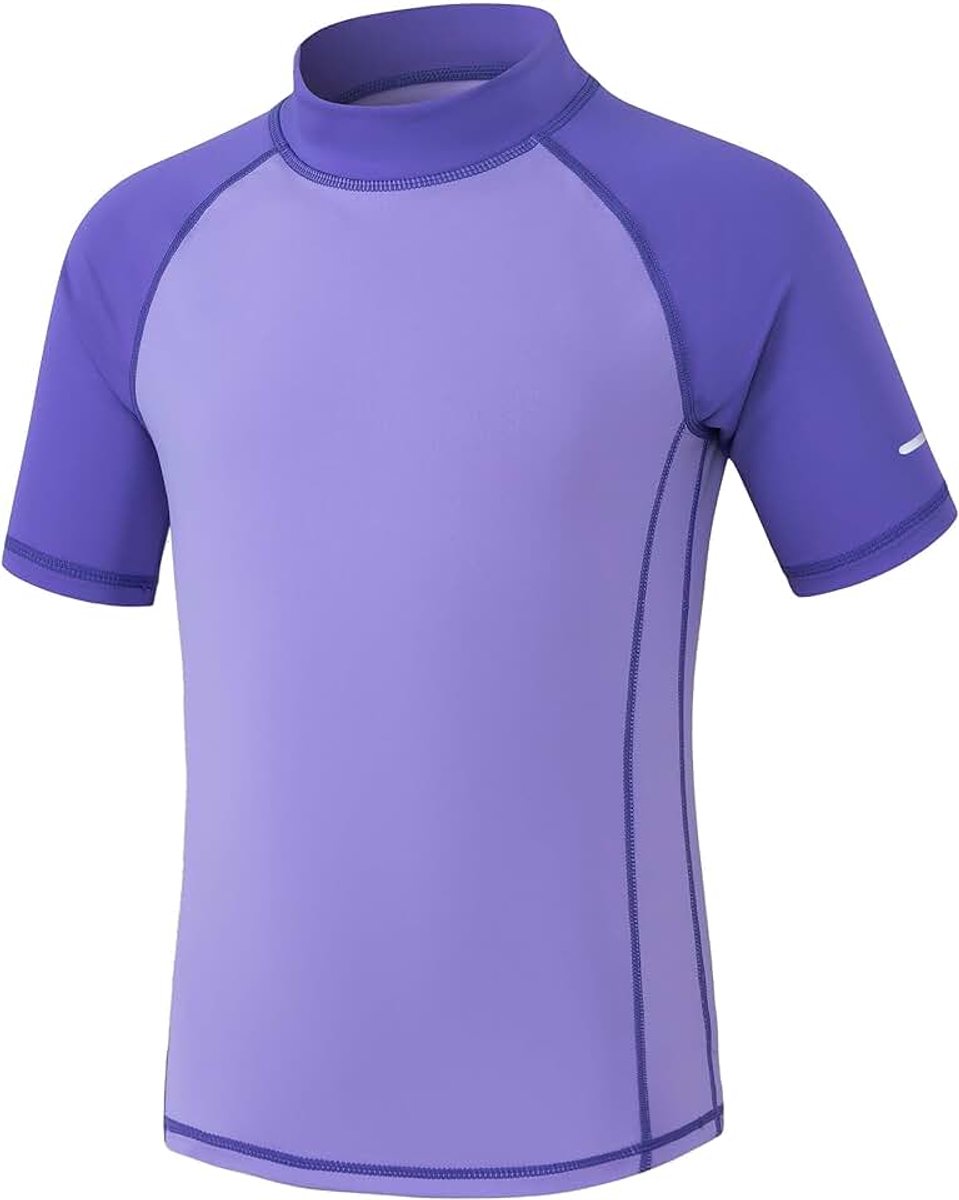 UV-shirt voor kinderen, korte mouwen, zwemshirt UPF 50+, zonnebescherming, zwemshirt, Rashguard met reflecterende strepen, sneldrogend, chloorbestendig, 3-14 jaar